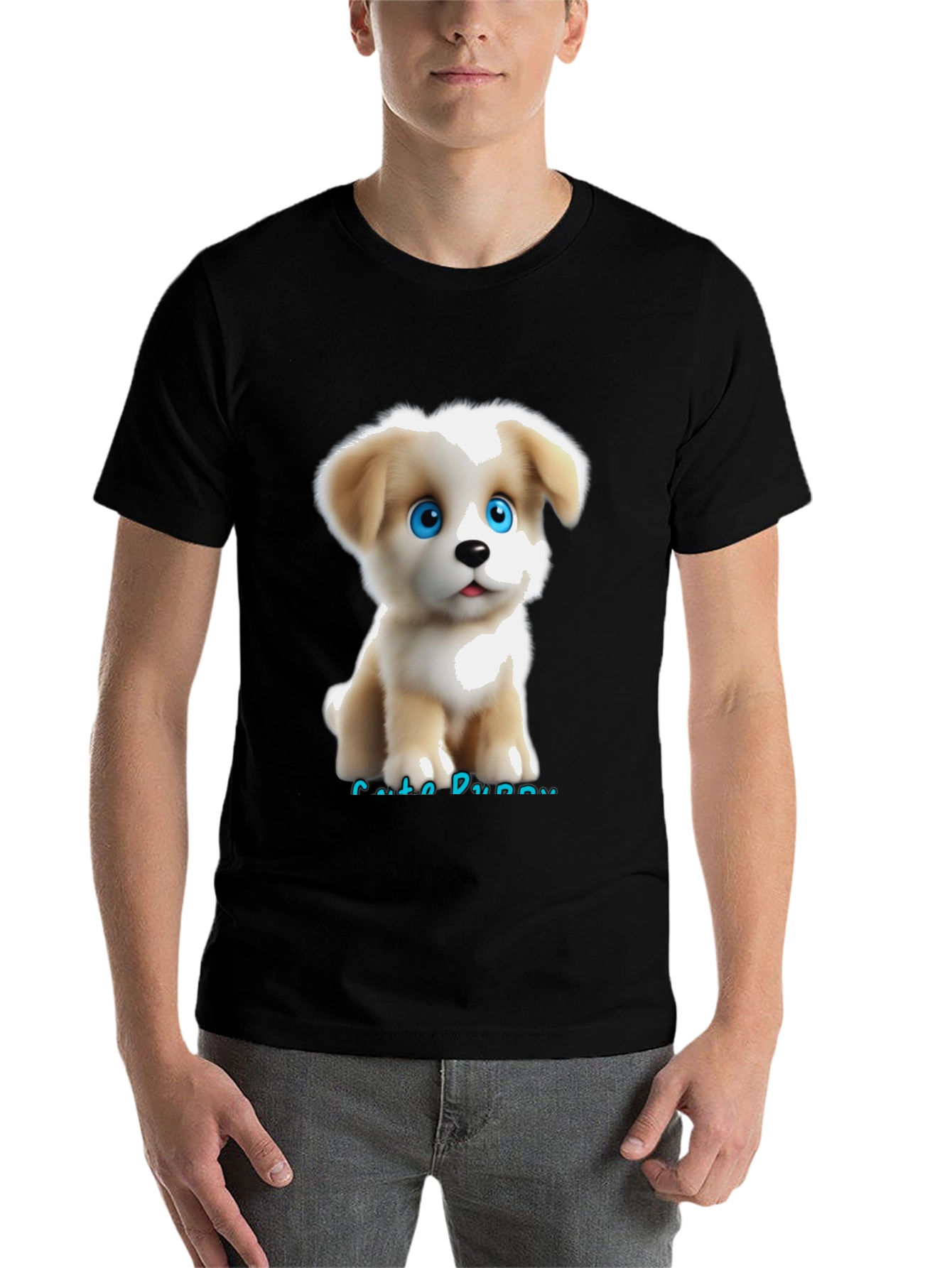 Black Cute Puppy Graphic T-Shirt view 7