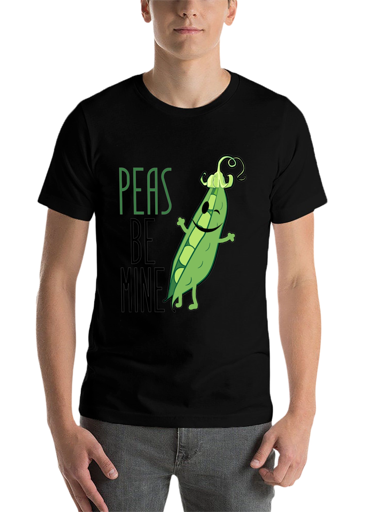 Black Peas Be Mine Graphic T-Shirt - Cute Food Pun Tee view 7