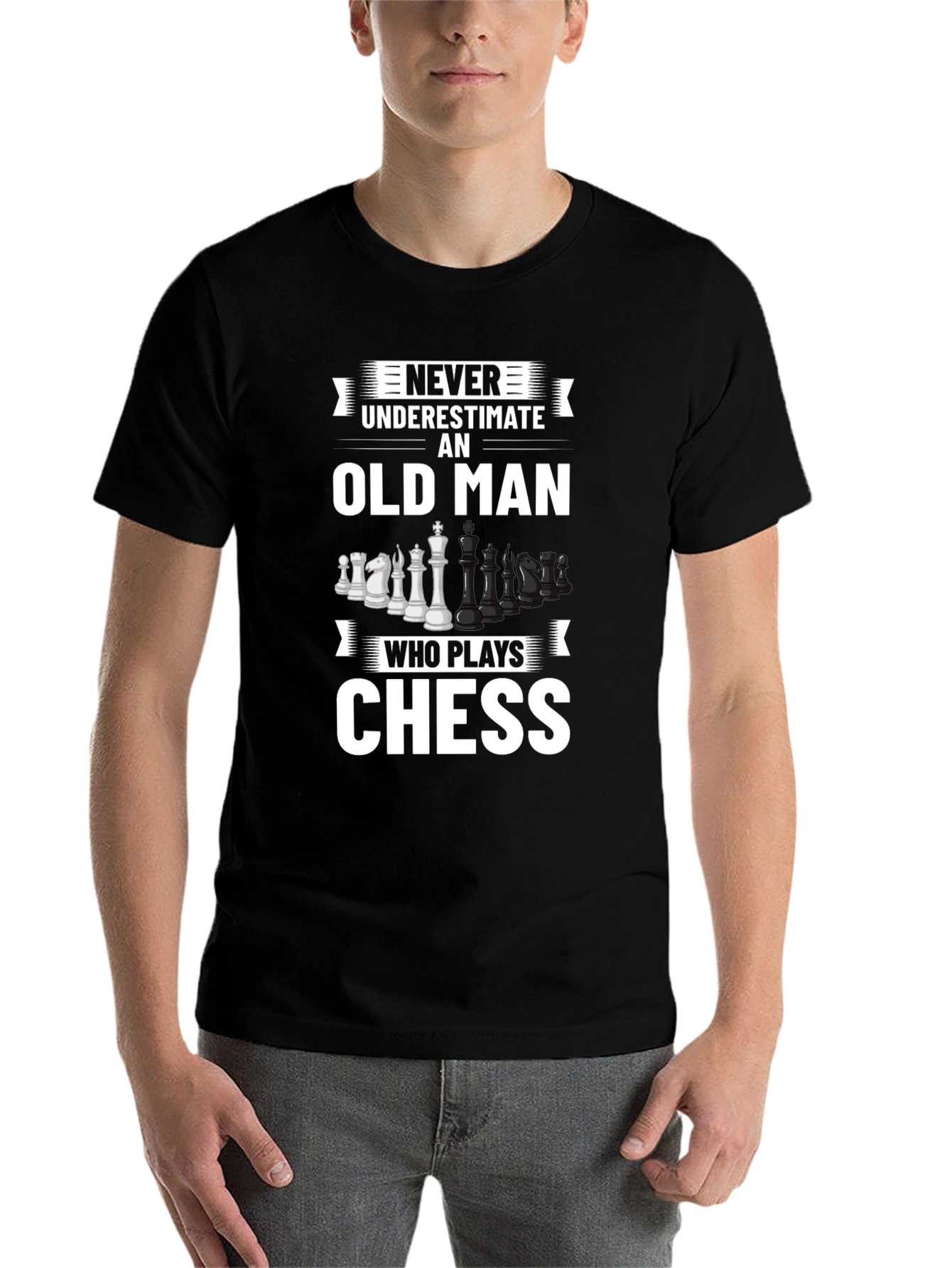 Black Never Underestimate Chess Old Man T-Shirt view 7