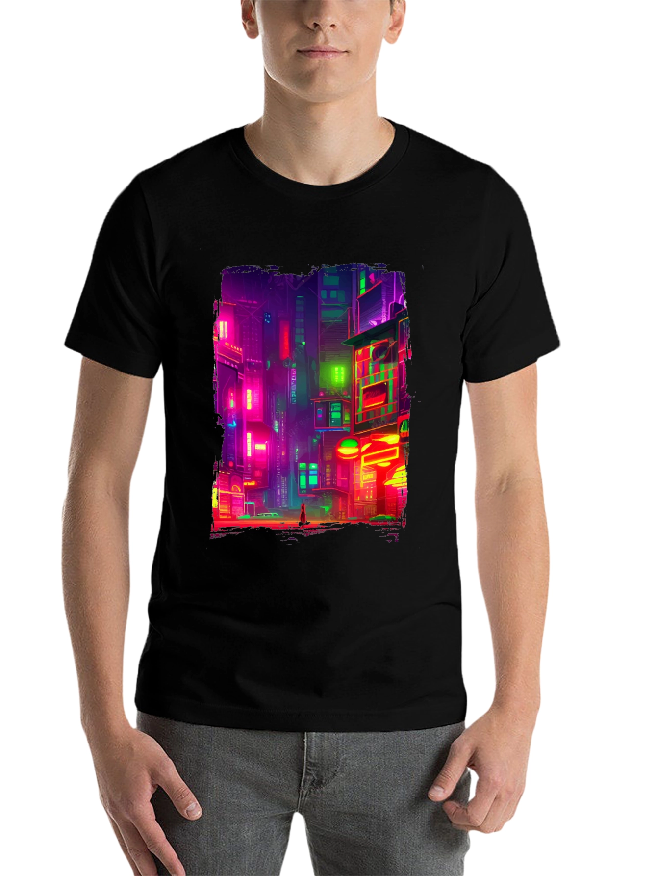 Black Cyberpunk Cityscape Graphic Tee view 7