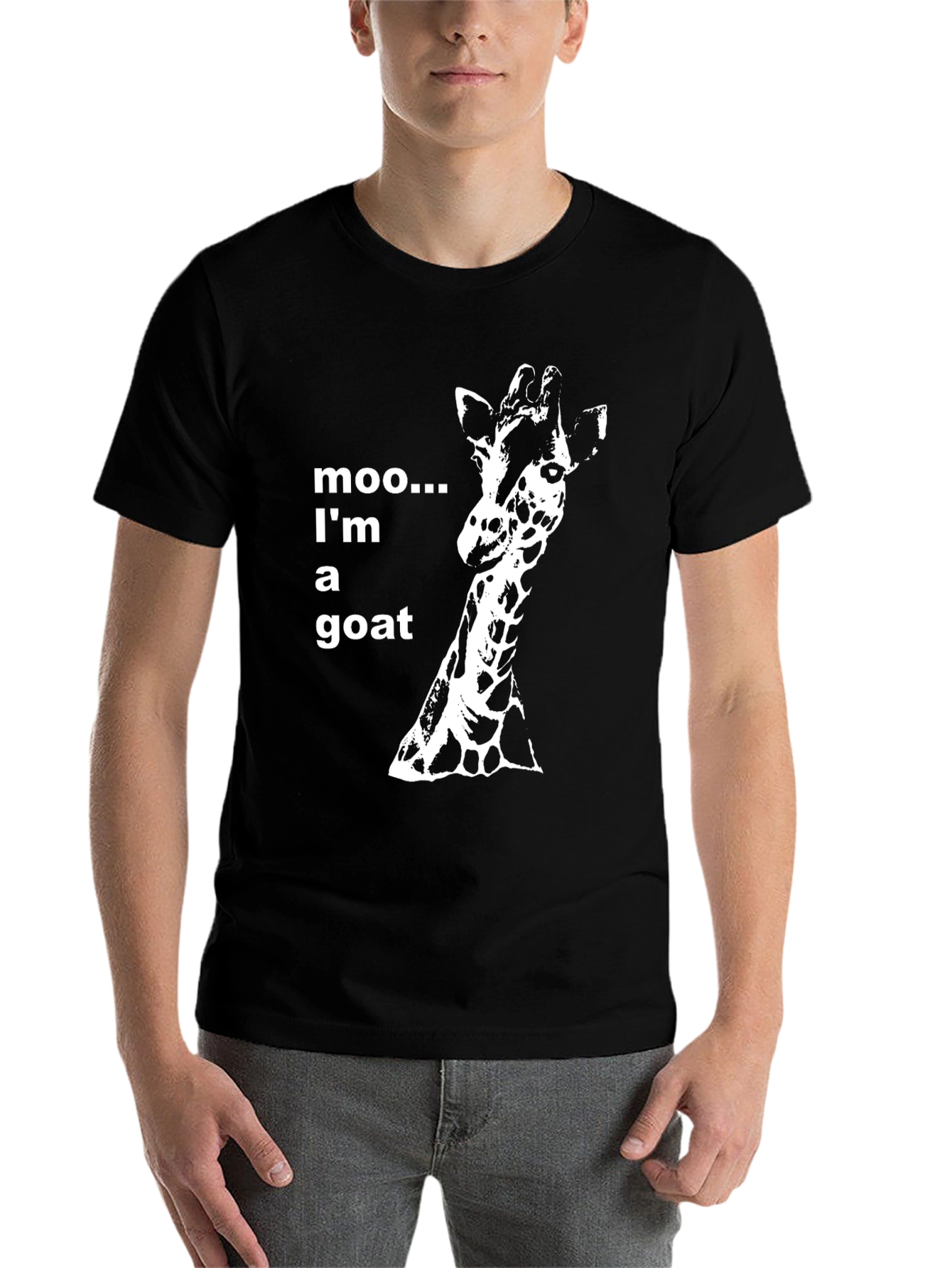 Black Funny Giraffe T-Shirt - Moo I'm a Goat Black Tee view 7