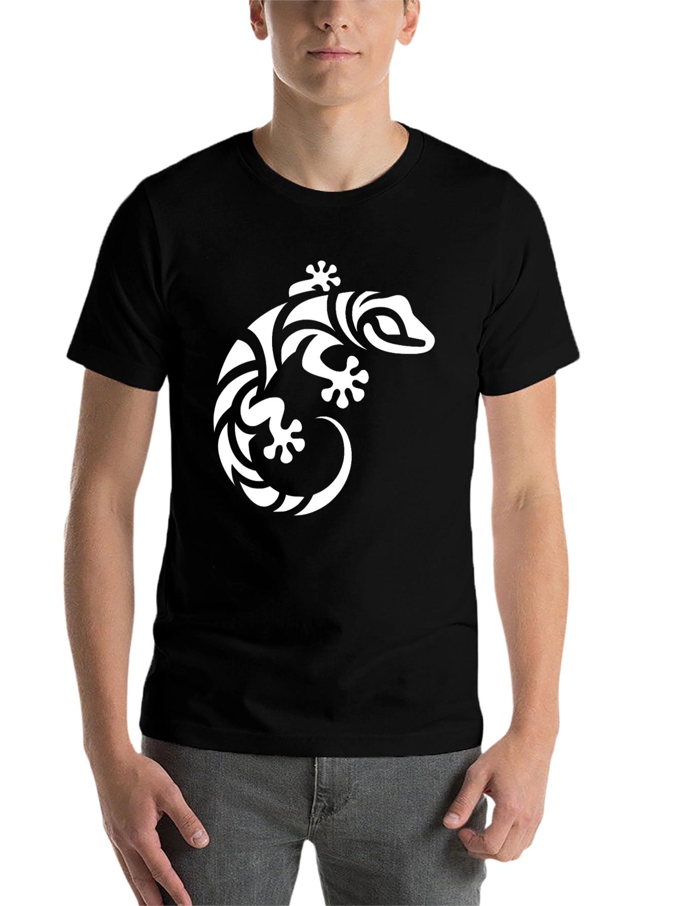Black Tribal Gecko Graphic Tee - Black Cotton Shirt view 7