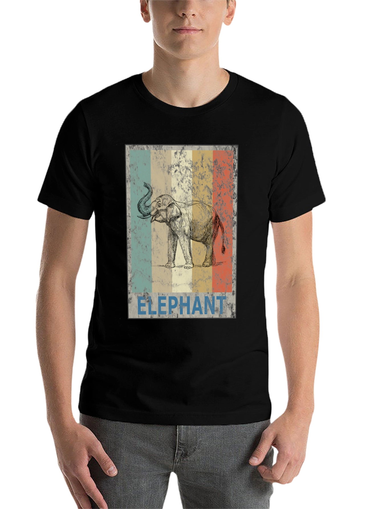 Black Vintage Elephant Graphic Tee - Black Cotton Blend view 7