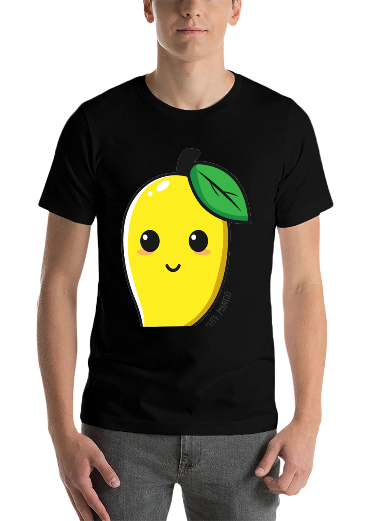 Black Cute Mango Graphic T-Shirt - Black Cotton Blend view 7