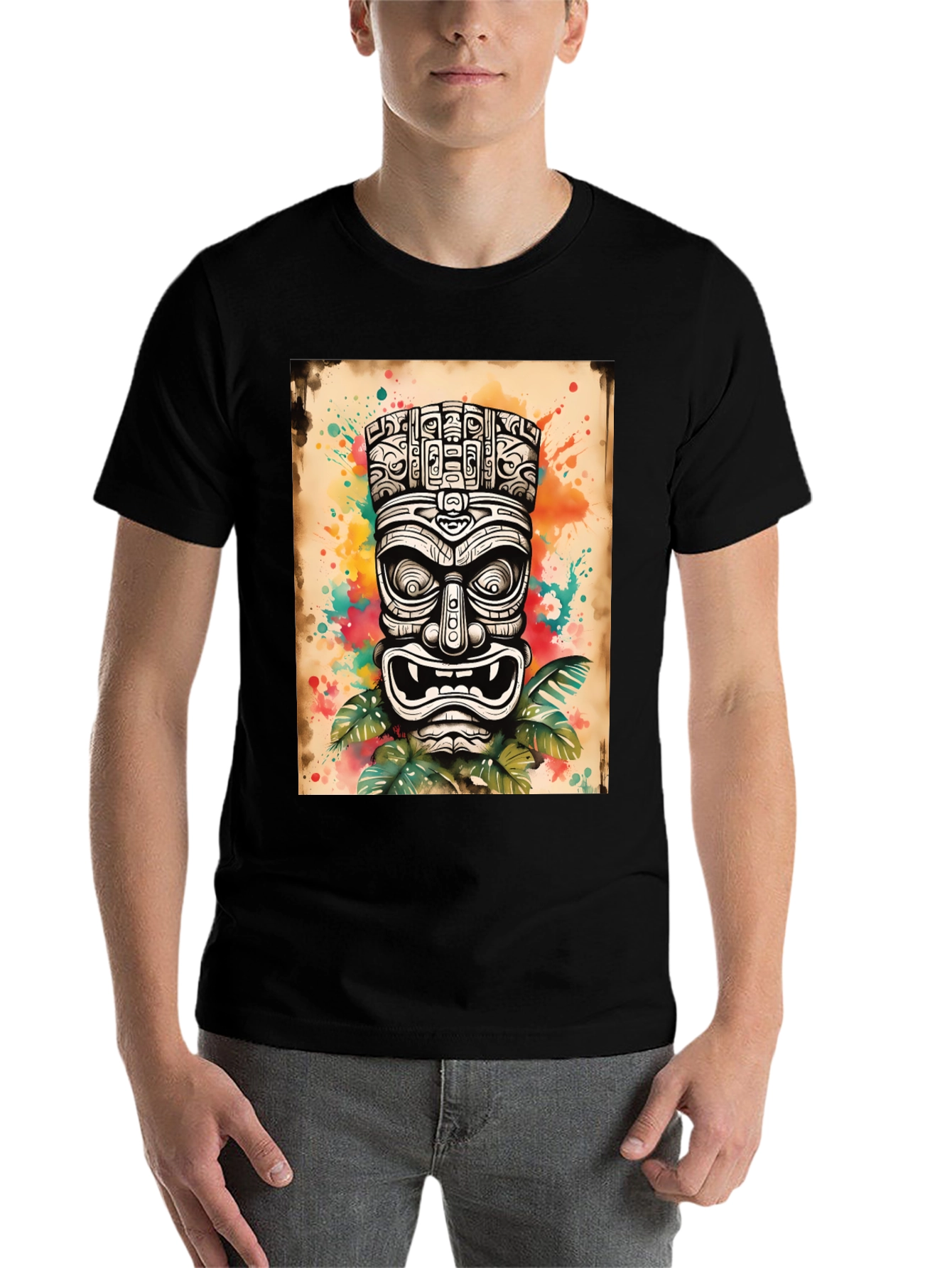 Black Tiki Art Graphic Tee - Men's Black T-Shirt view 7