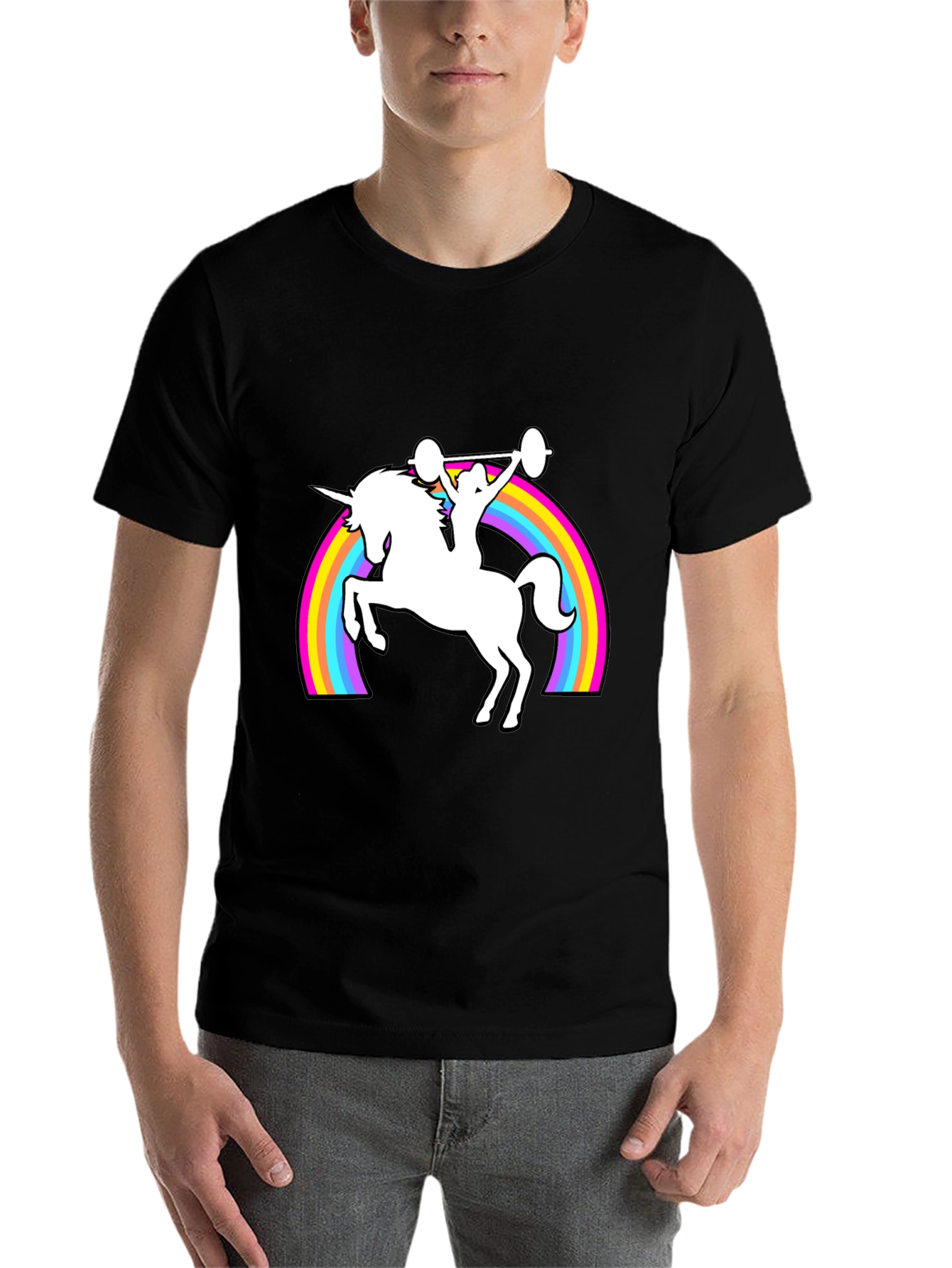 Black Unicorn Weightlifting Rainbow T-Shirt view 7