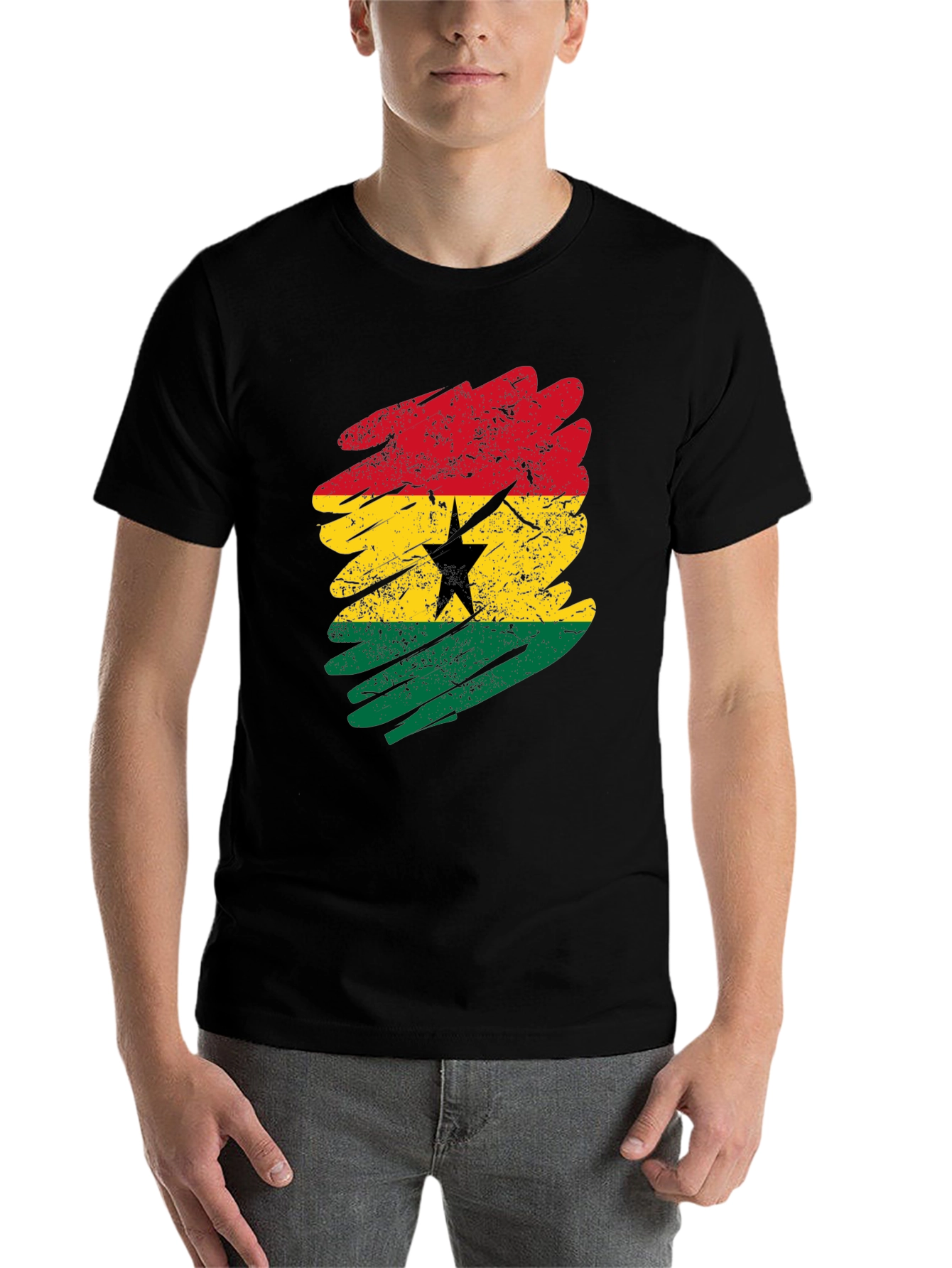 Black Ghana Flag T-Shirt - Distressed Grunge Style view 7
