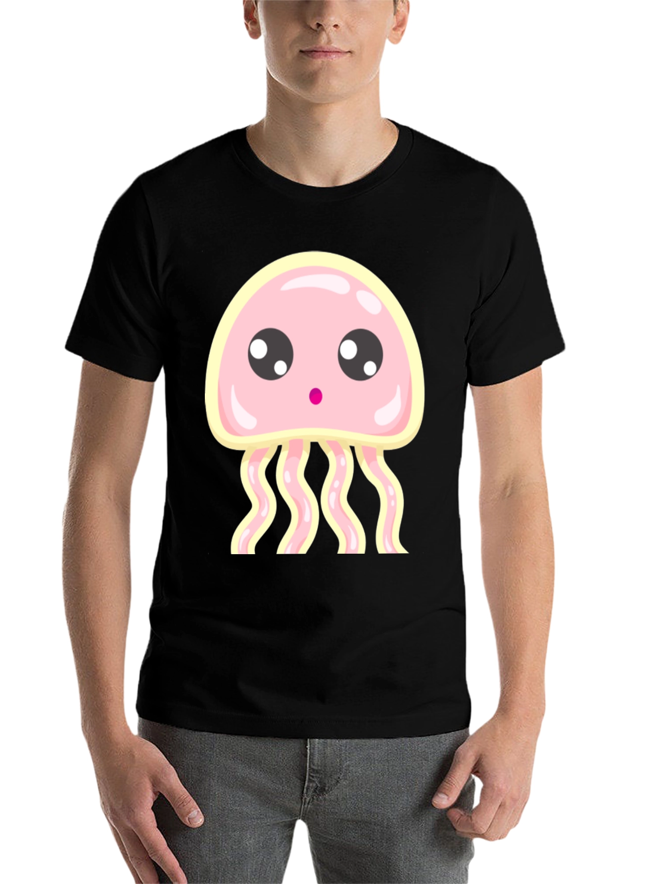 Black Cute Jellyfish Graphic Tee - Black Cotton Shirt view 7