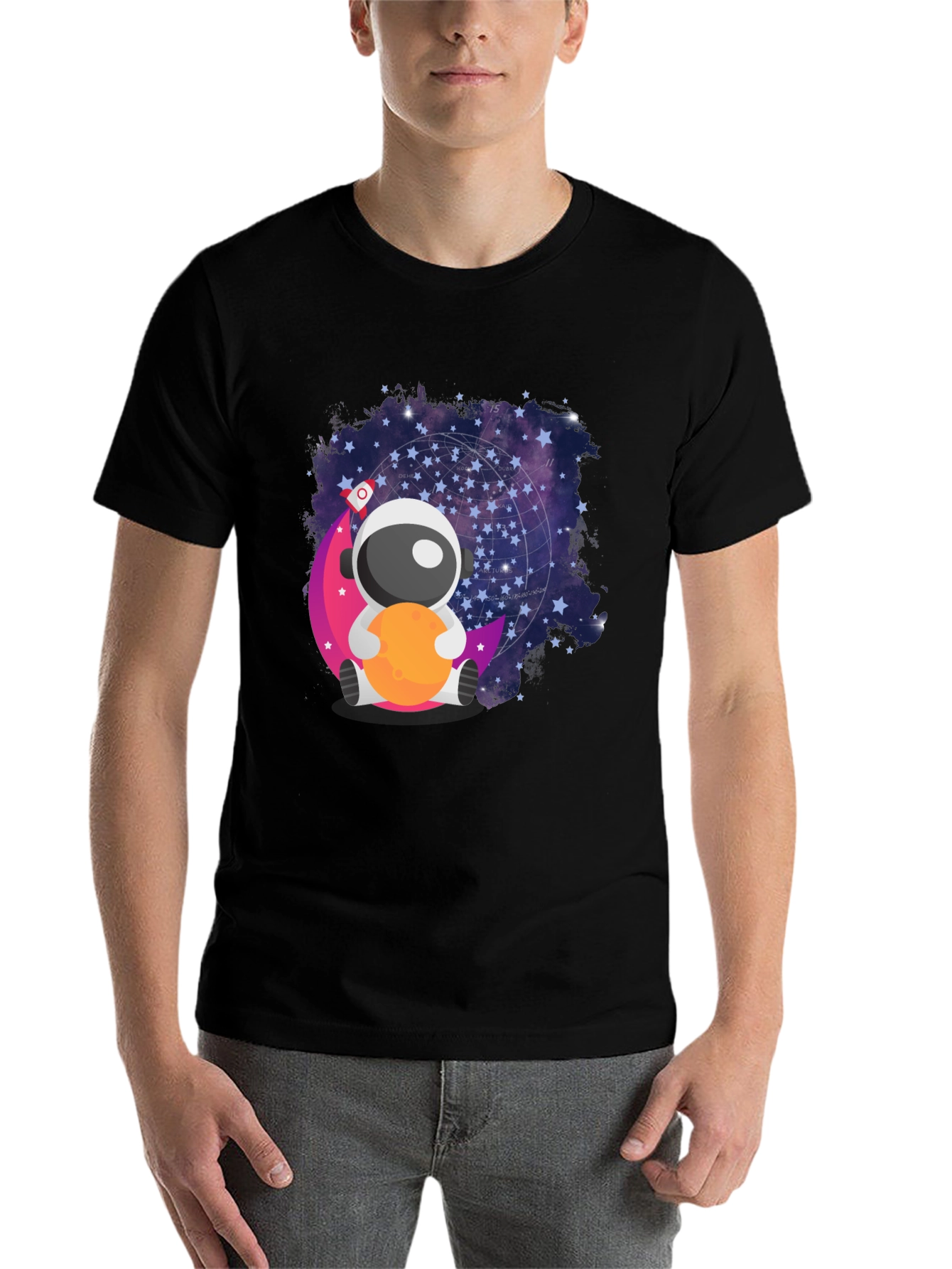 Black Cute Astronaut Moon T-Shirt - Space Lover's Tee view 7