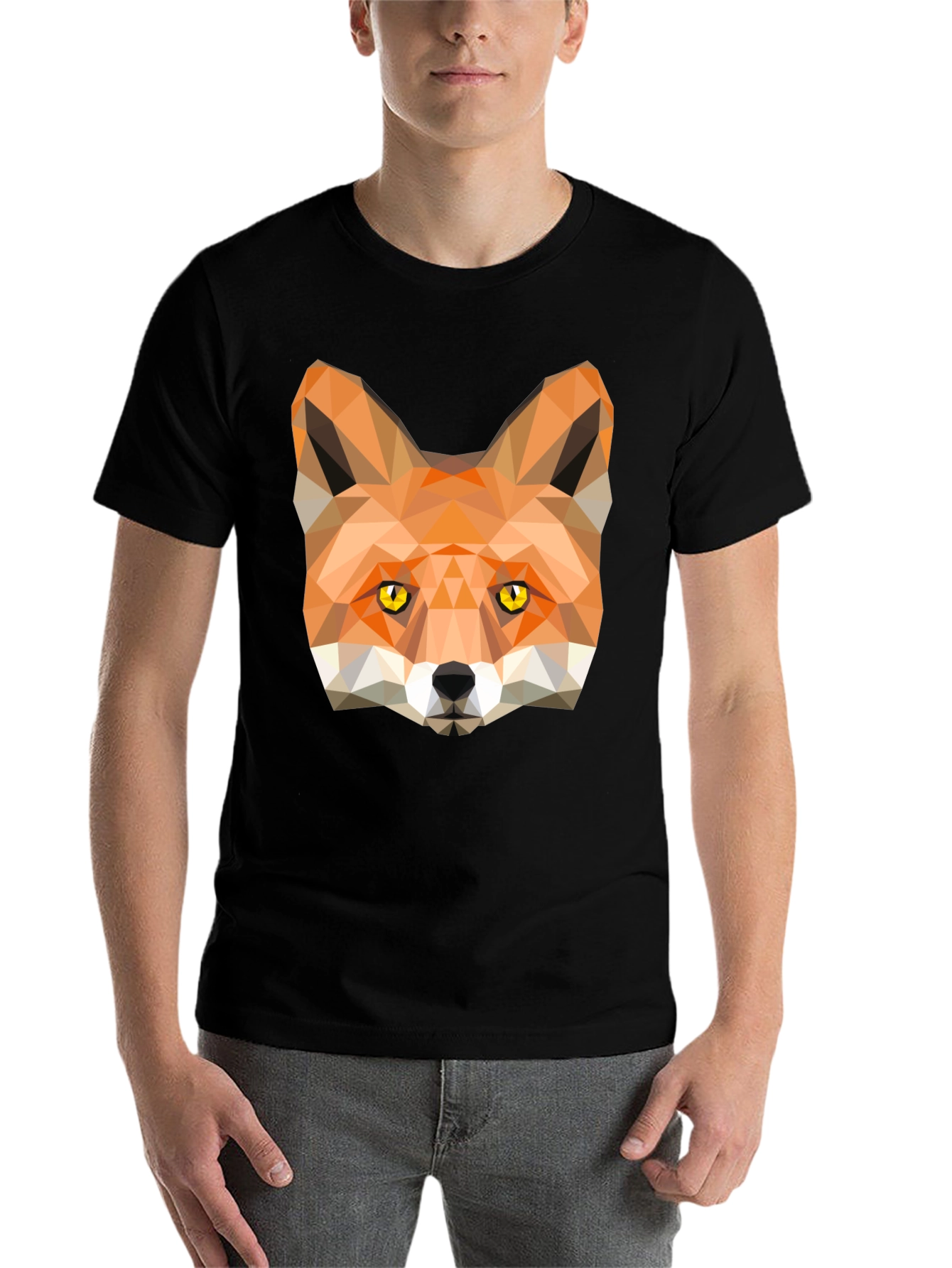 Black Geometric Fox Graphic Tee - Modern Style view 7