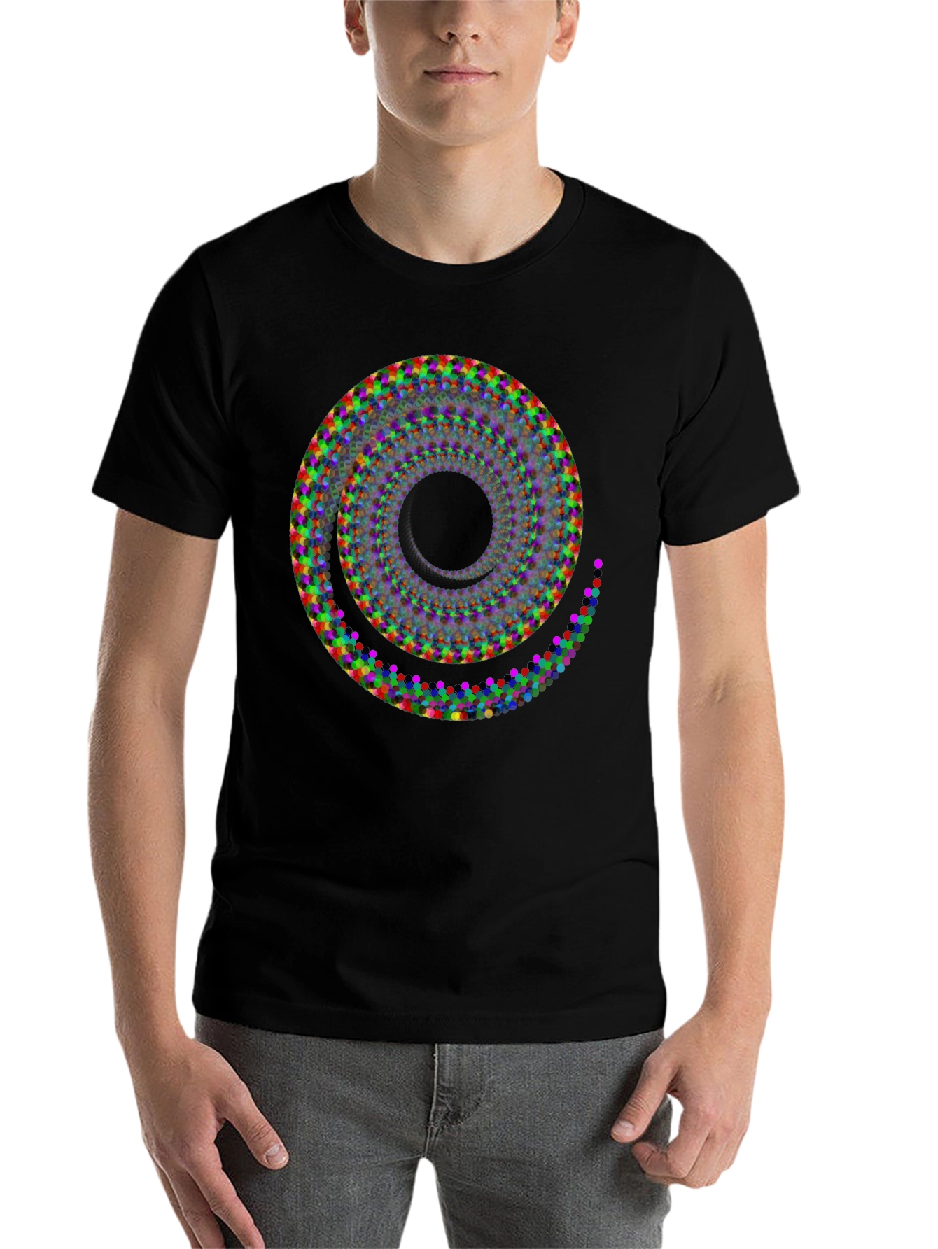 Black Abstract Spiral Graphic T-Shirt - Modern Art Design view 7