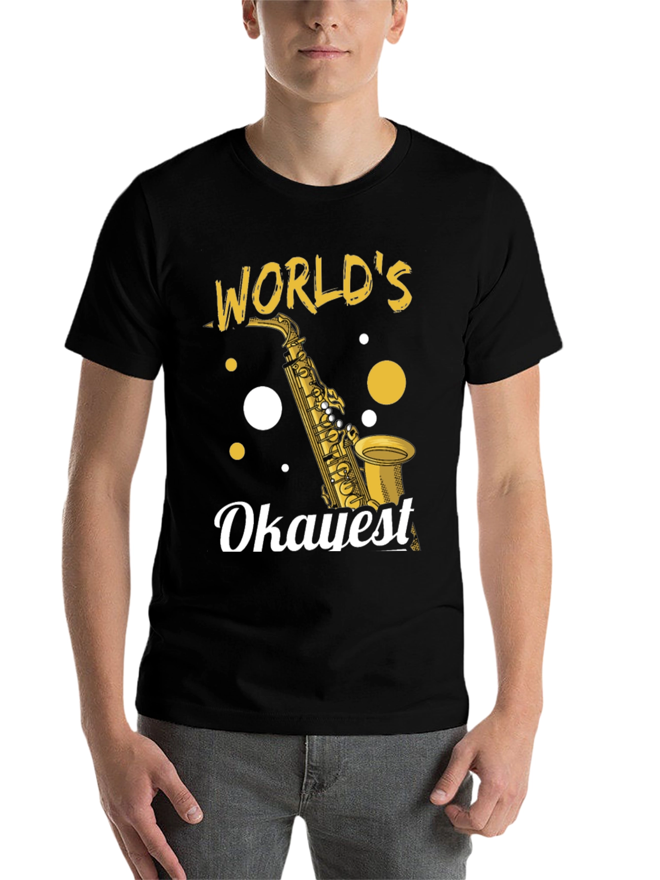 Black World's Okayest Saxophone Player T-Shirt view 7