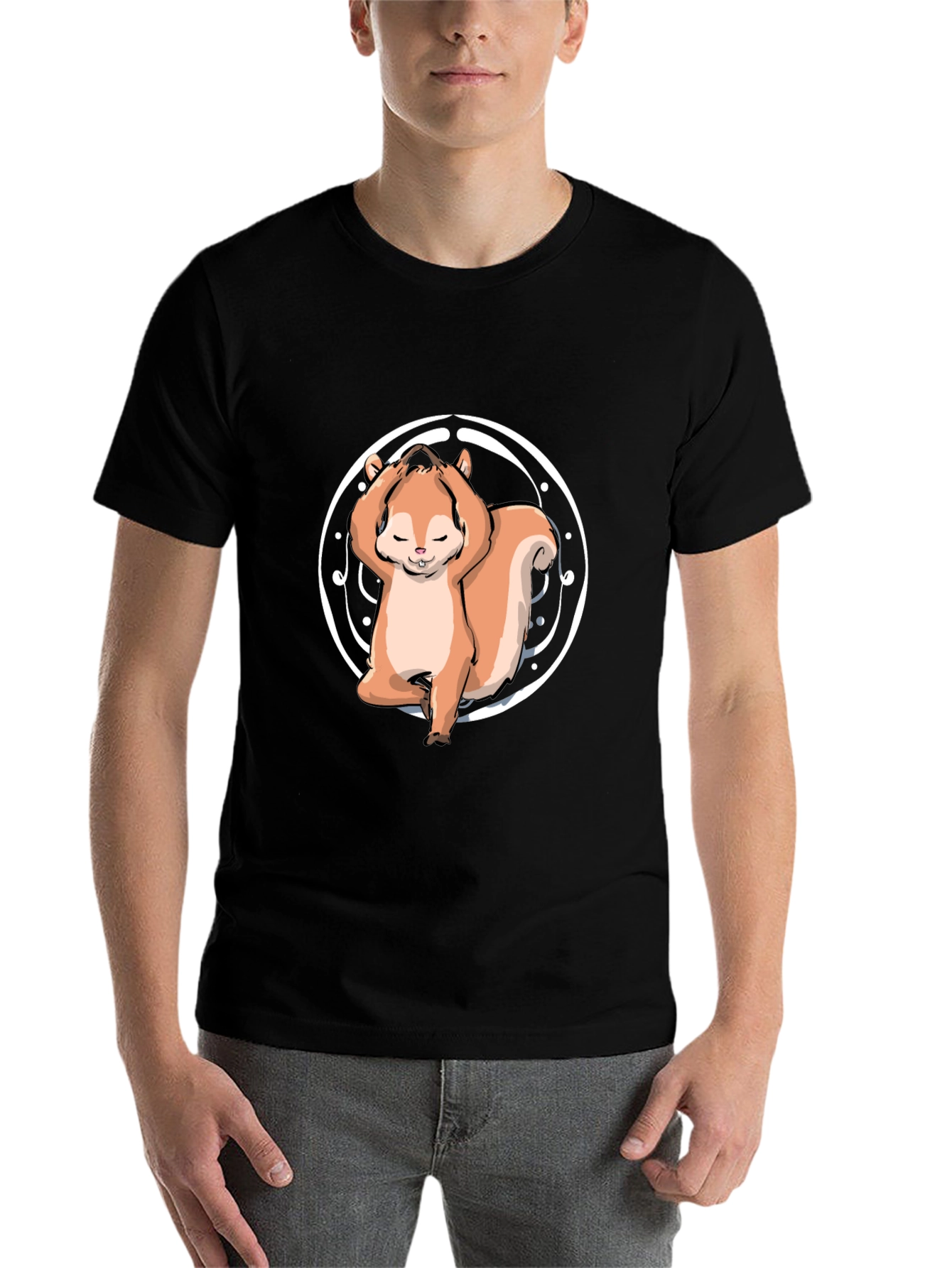 Black Yoga Squirrel Tee - Zen and Funny view 7