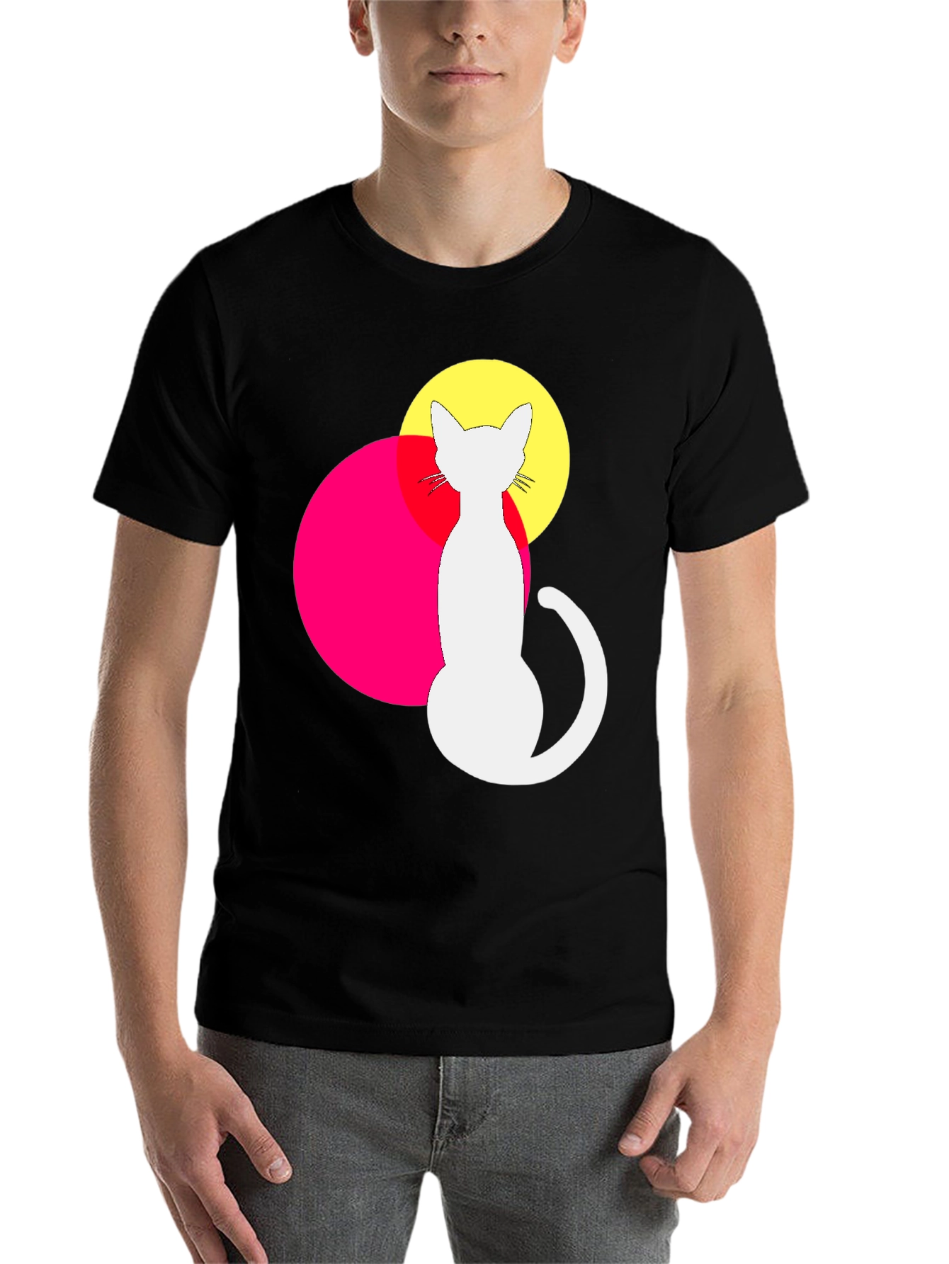 Black Modern Cat Graphic Tee - Unique Design view 7