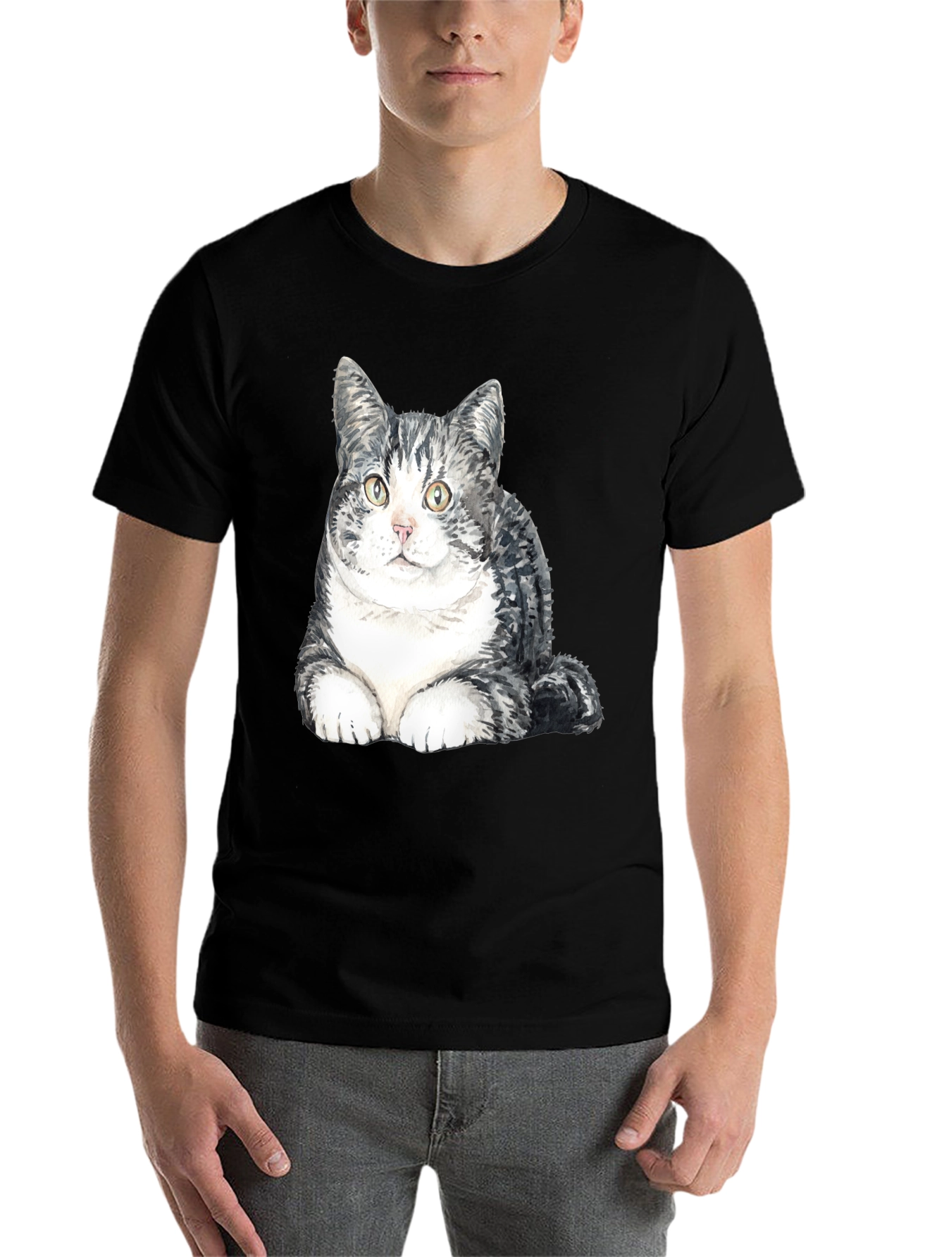 Black Cute Cat Graphic T-Shirt - Soft Cotton Blend view 7