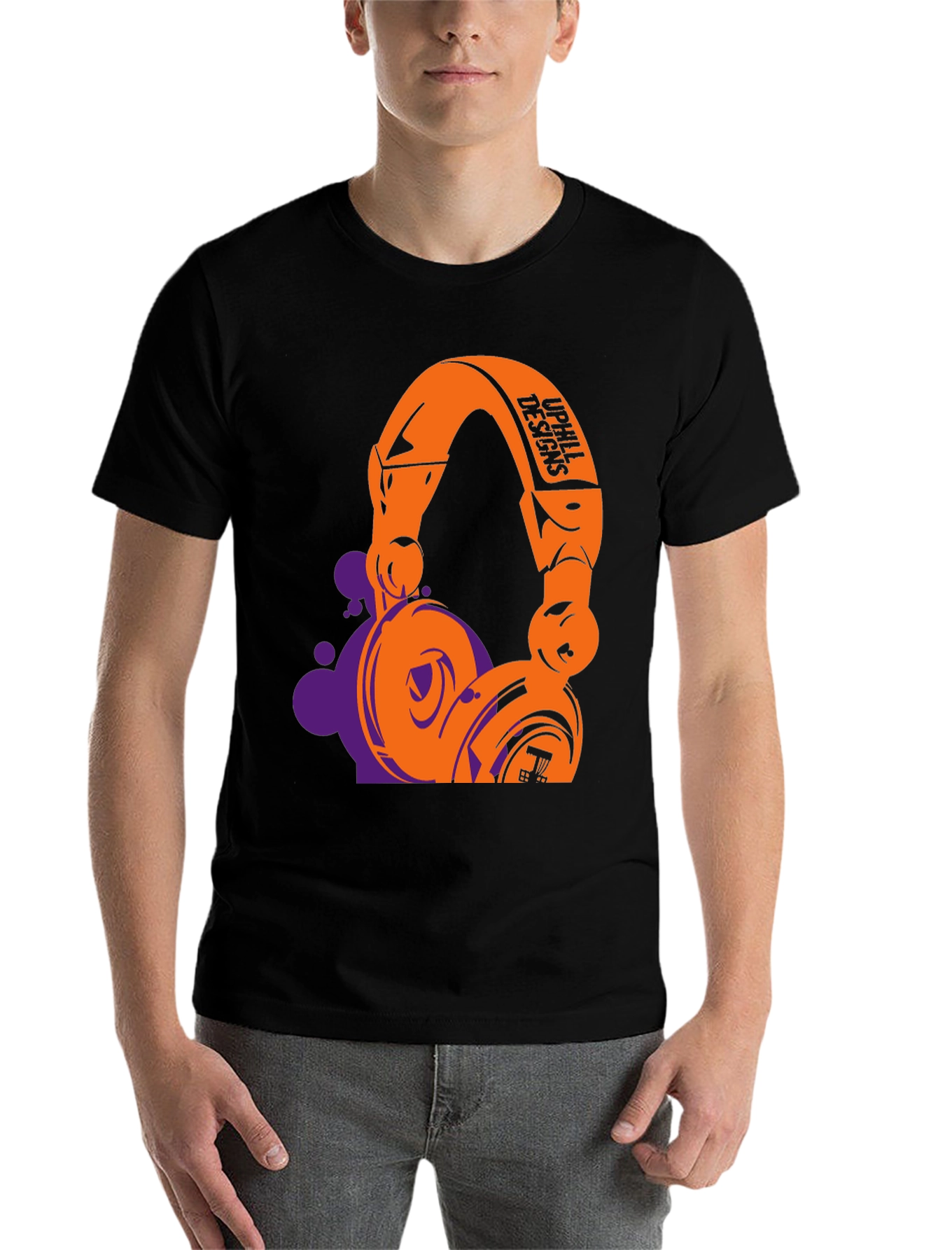 Black Stylish Graphic T-Shirt with Headphone Design view 7
