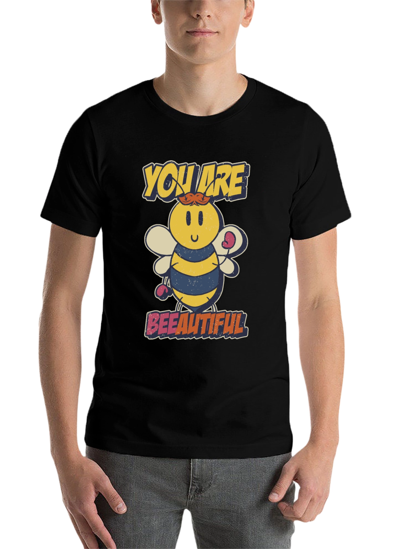 Black Bee-utiful Cartoon Bee Graphic T-Shirt view 7