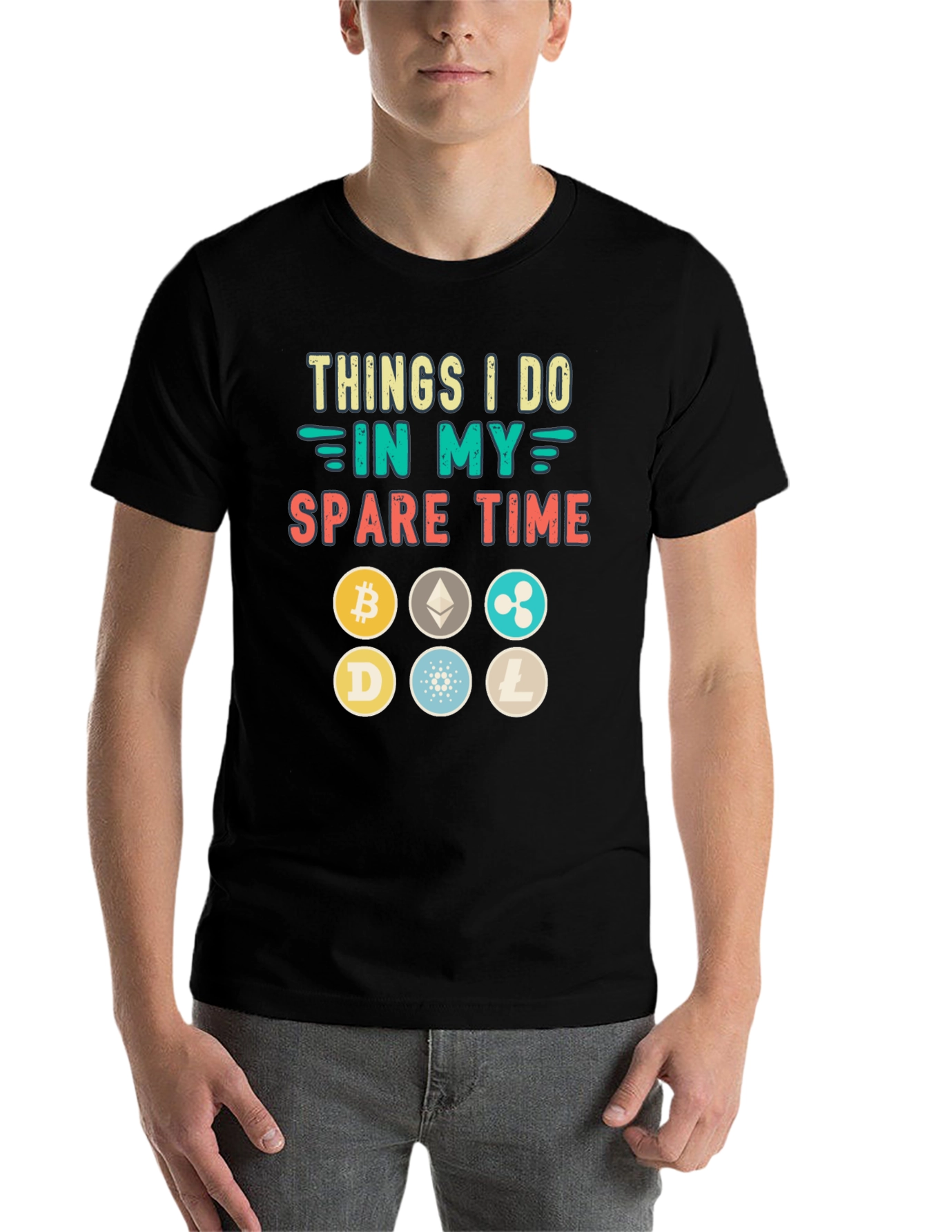 Black Crypto Spare Time T-Shirt - Bitcoin, Ethereum, Dogecoin view 7