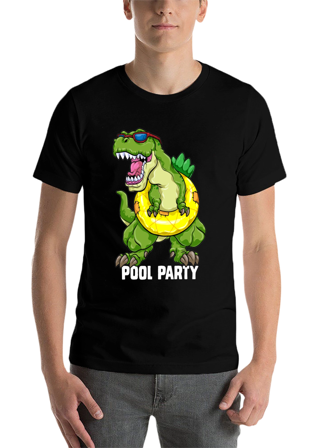 Black Dino Pool Party T-Shirt - Funny Summer Apparel view 7