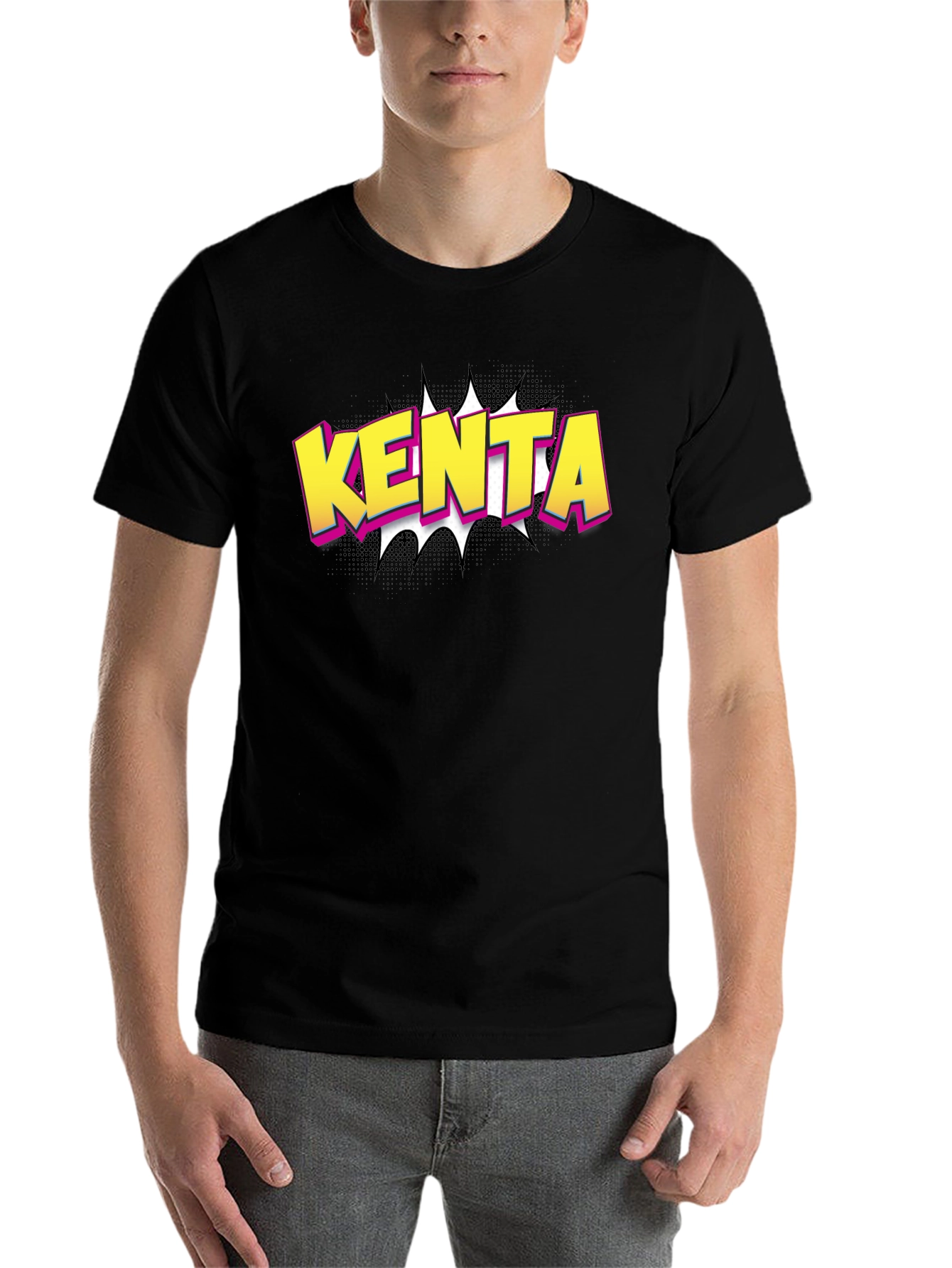 Black KENTA Comic Style T-Shirt - Bold Graphic Tee view 7