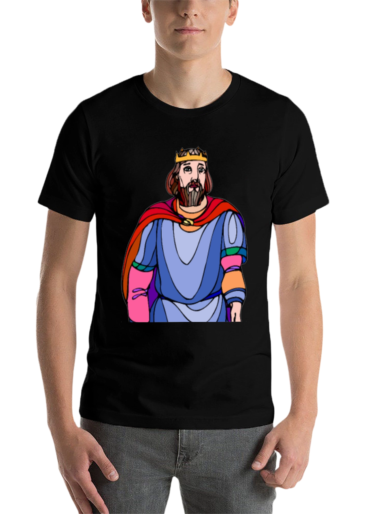 Black King Cartoon Graphic Black T-Shirt view 7