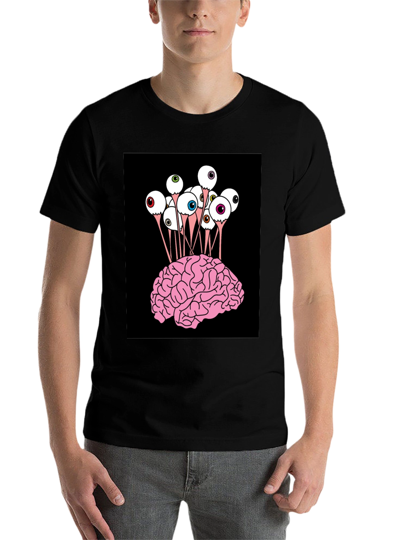 Black Brain & Eyeballs Graphic Tee view 7