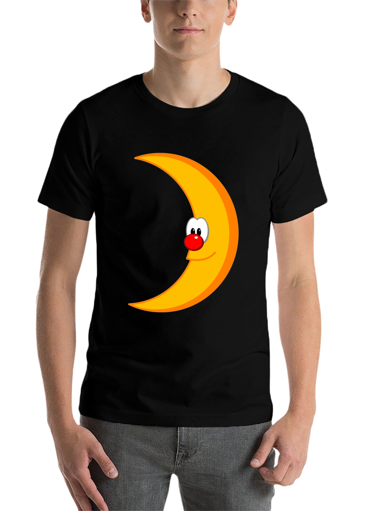 Black Funny Moon Face Graphic Black T-Shirt view 7