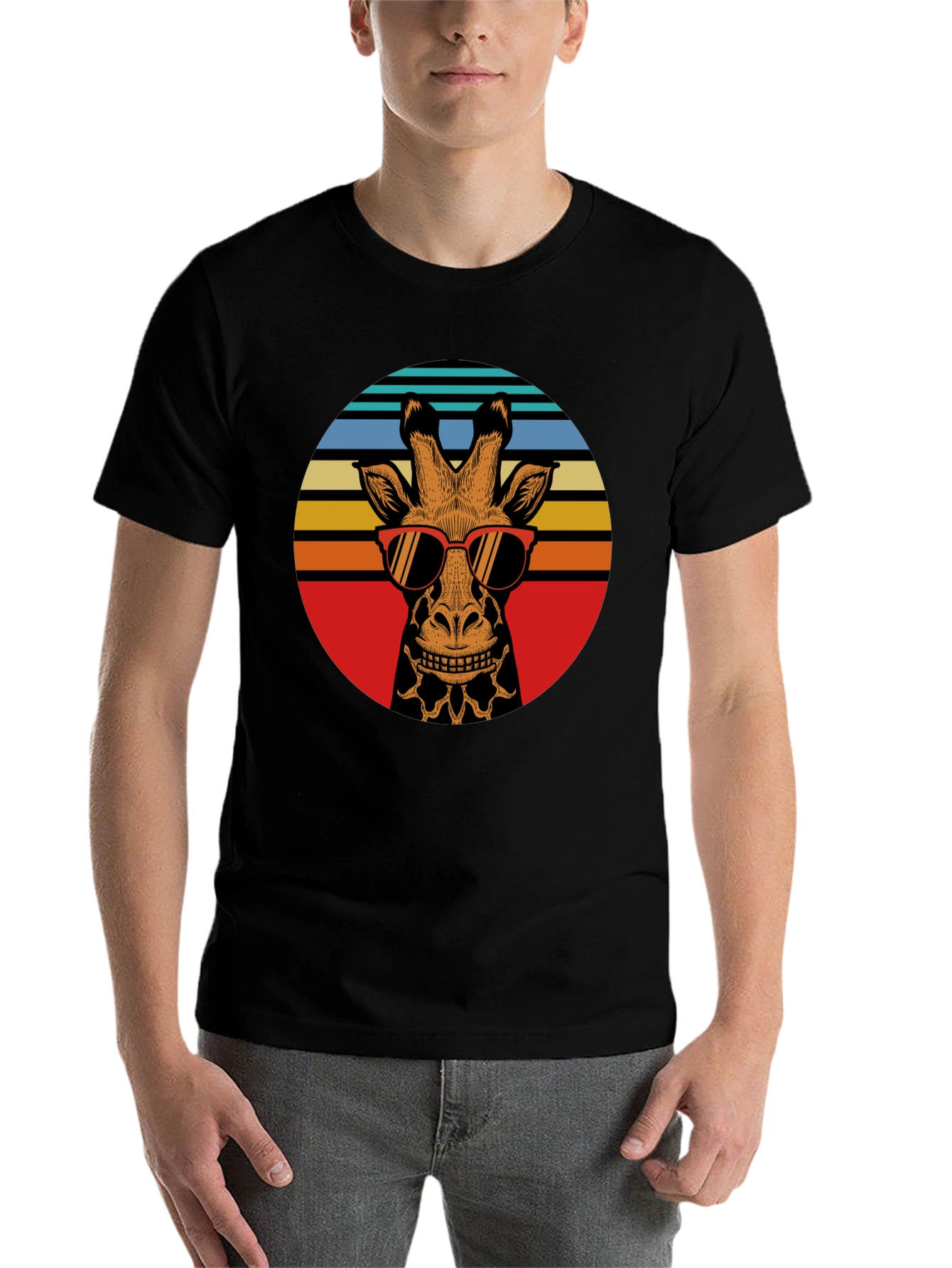 Black Retro Giraffe Sunglasses Graphic Tee view 7