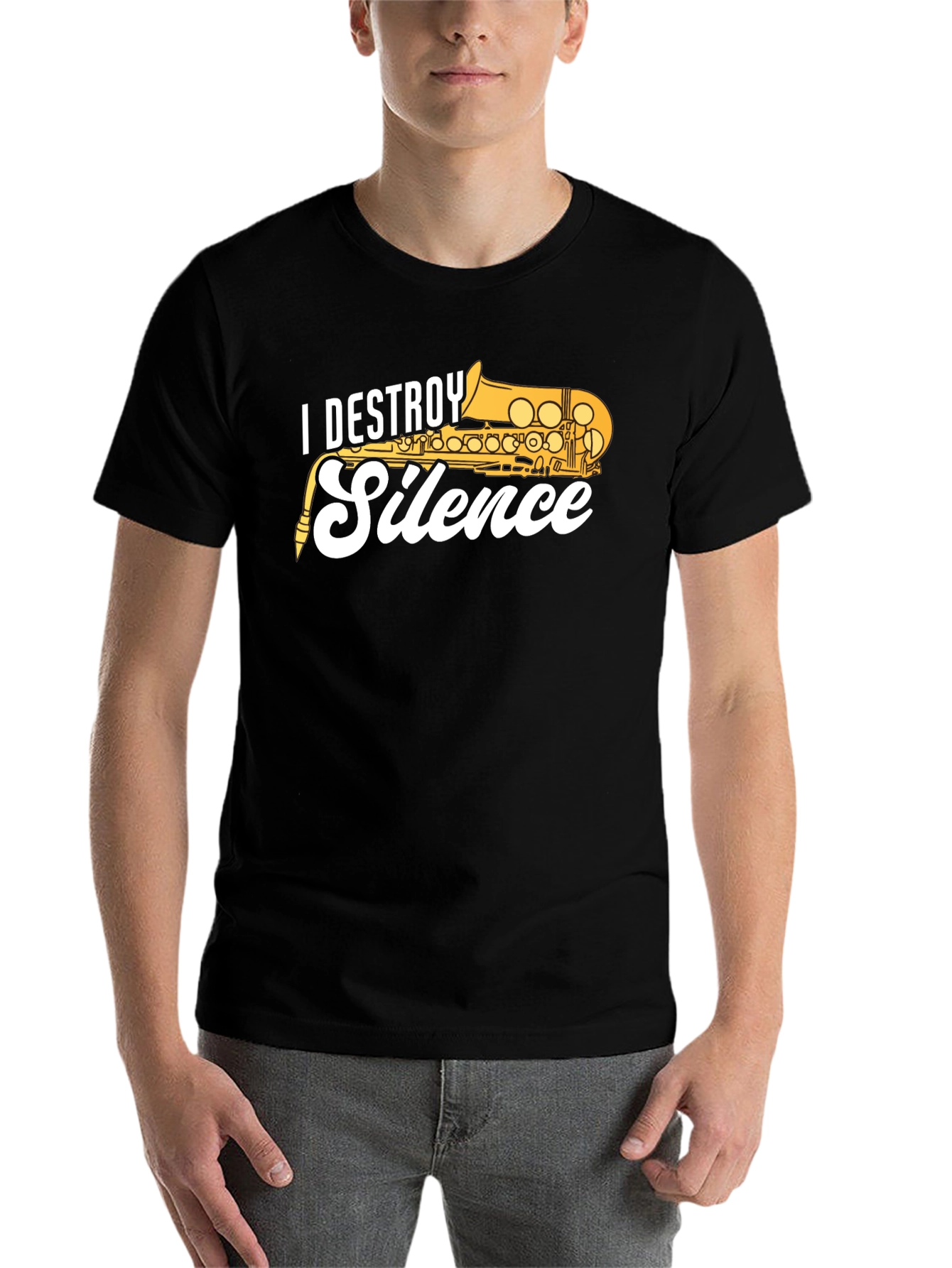 Black I Destroy Silence Saxophone T-Shirt view 7