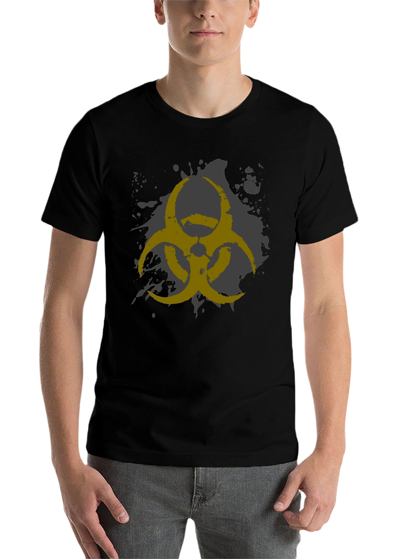 Black Biohazard Symbol Graphic Print Men's Black T-Shirt view 7