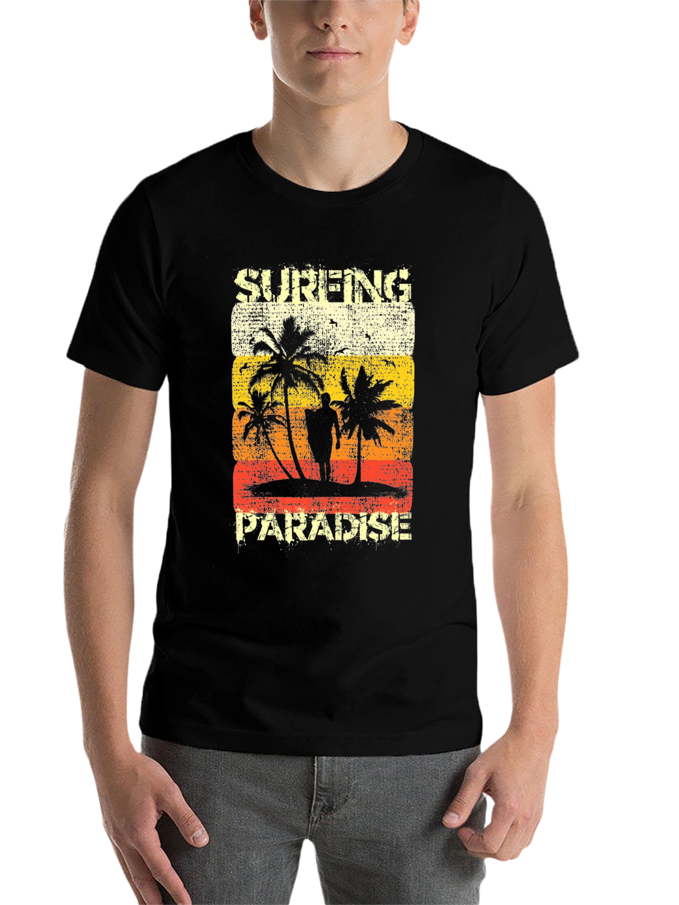 Black Surfing Paradise Graphic Tee - Distressed Beach Design view 7