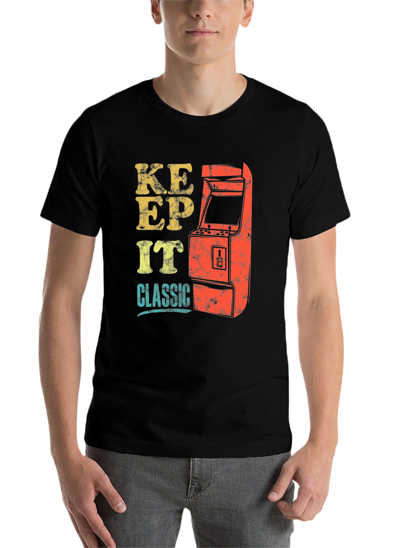 Black Keep It Classic Retro Arcade Gamer T-Shirt view 7