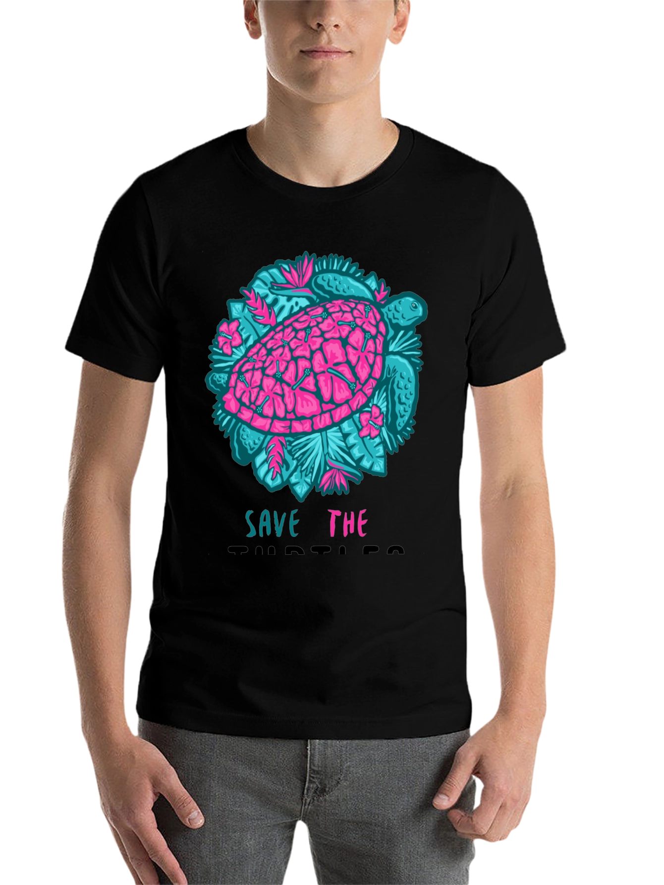 Black Save the Turtles Graphic Tee - Black Cotton T-Shirt view 7