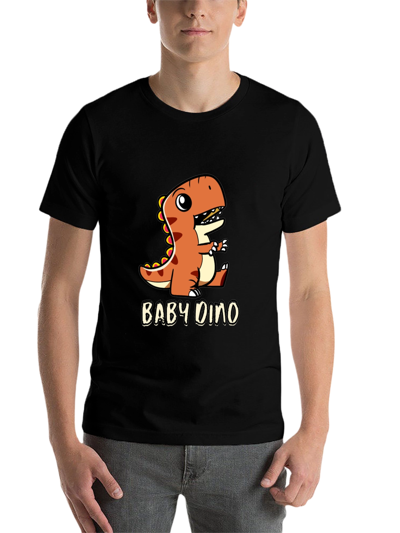 Black Cute Baby Dino Black T-Shirt view 7