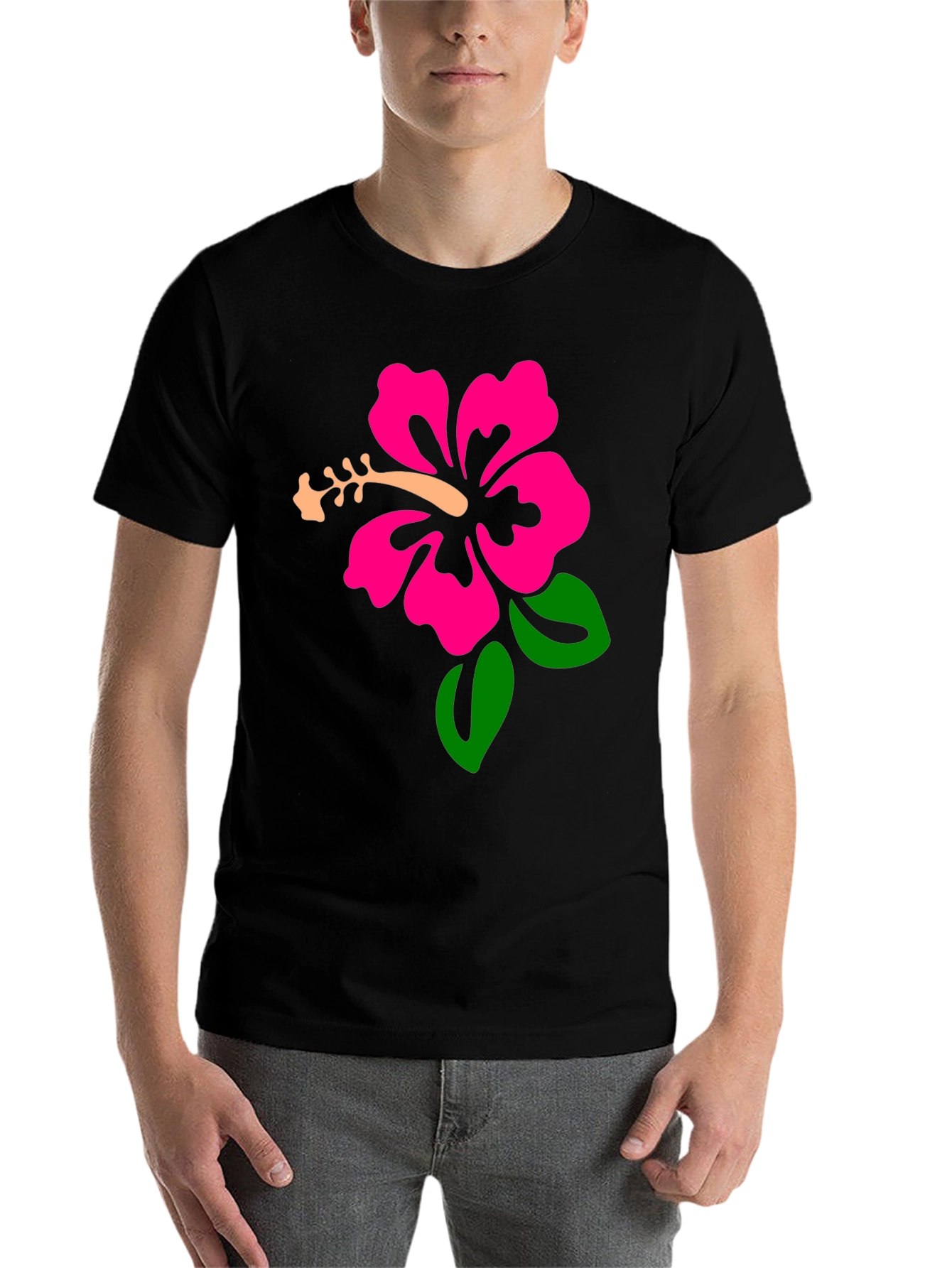 Black Black T-Shirt with Hibiscus Flower Graphic view 7