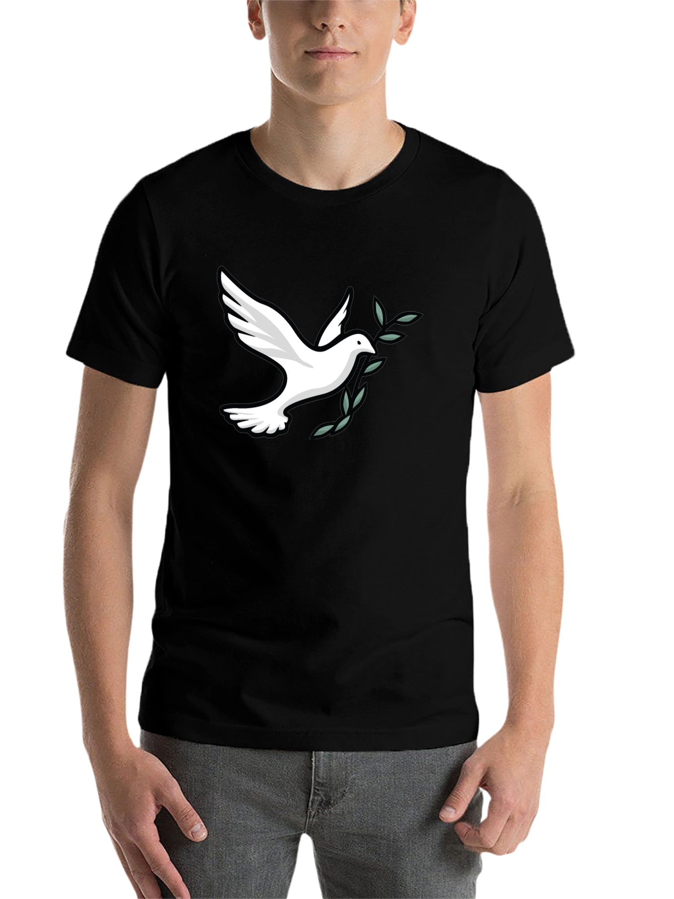 Black Peace Dove Graphic Tee - Soft Black Cotton Blend view 7