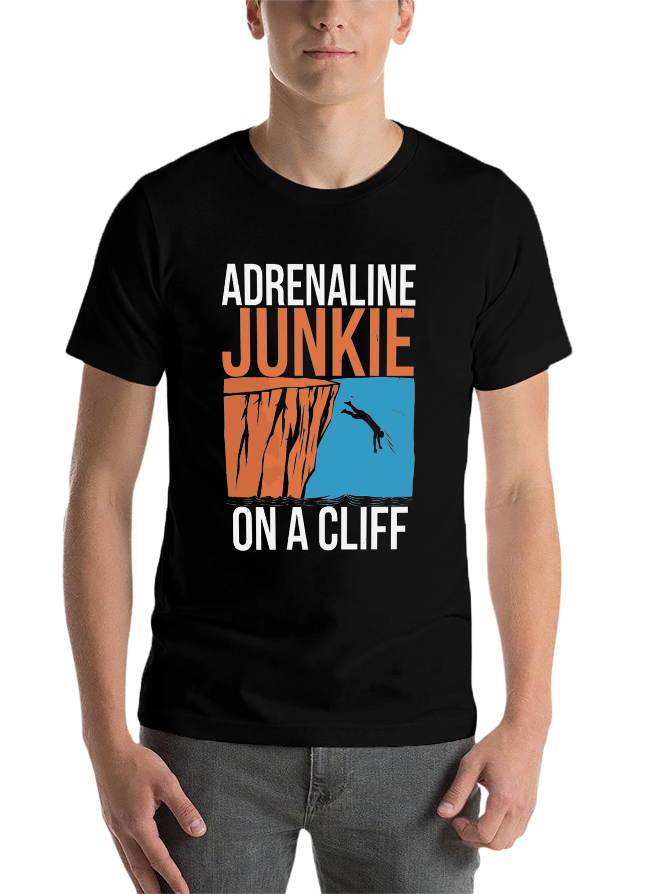 Black Adrenaline Junkie On A Cliff T-Shirt - Black view 7