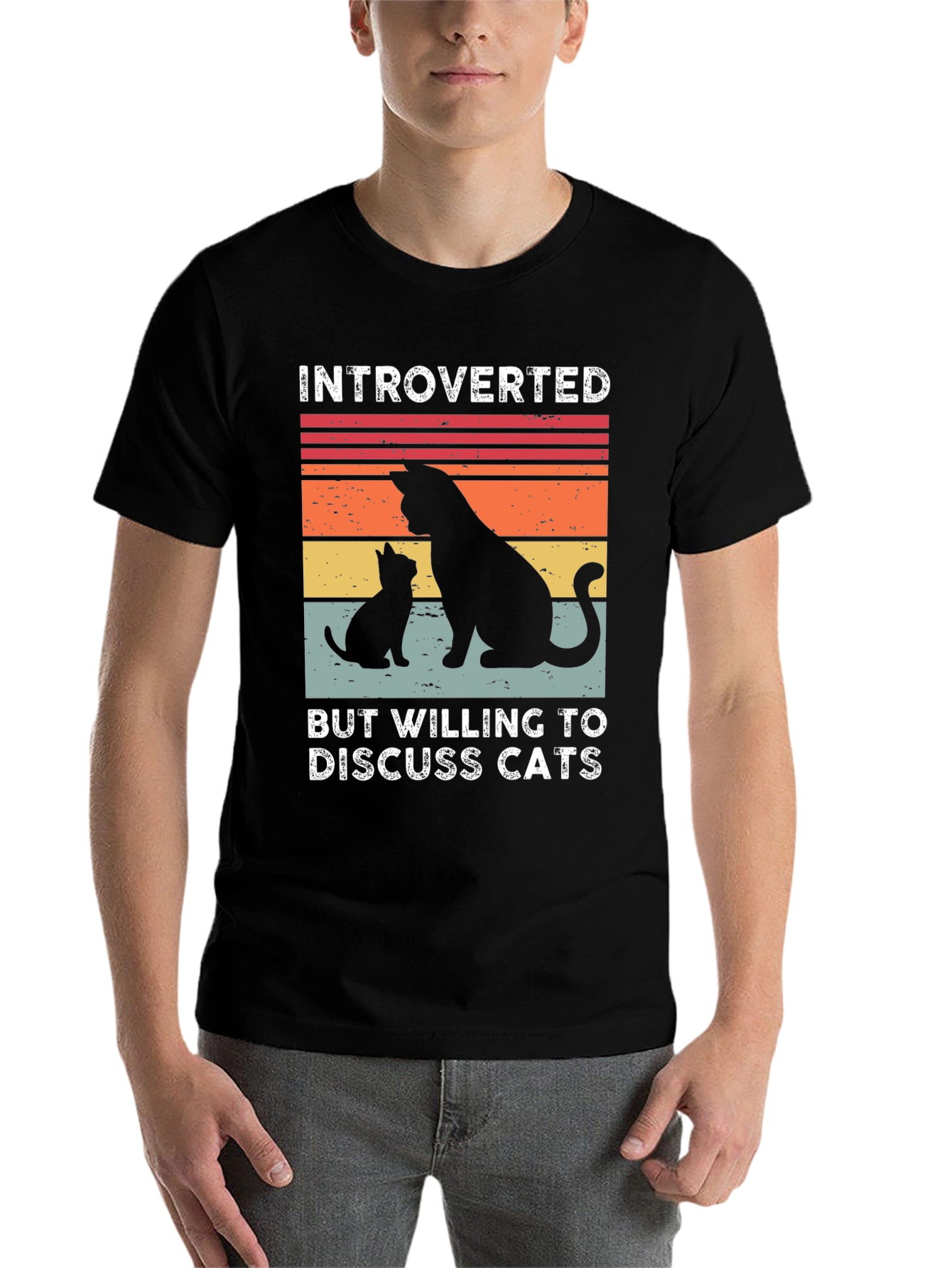 Black Introverted Cat Lover Tee - Discuss Cats! Unisex Shirt view 7