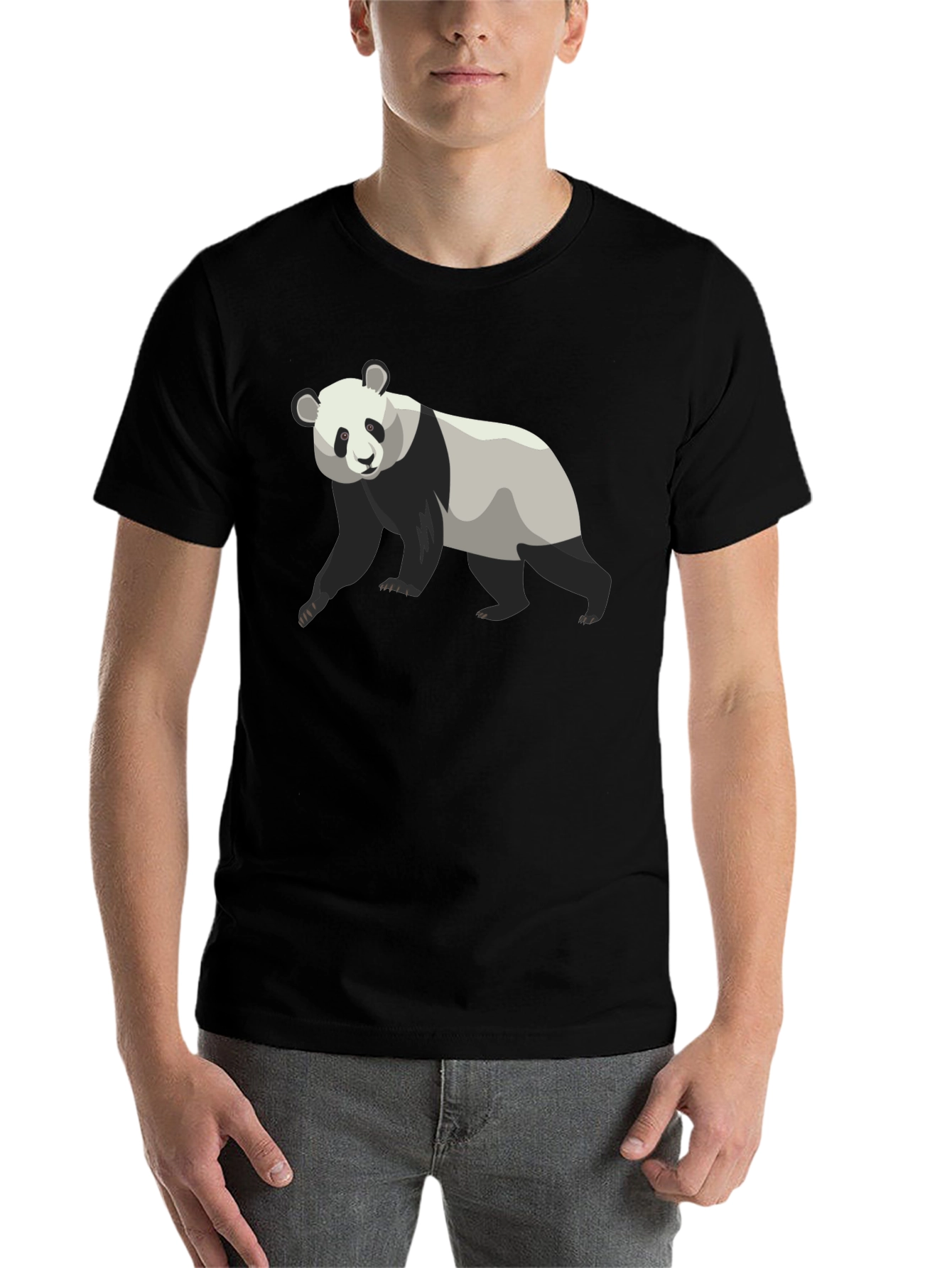 Black Panda Bear Graphic Tee - Black Cotton T-Shirt view 7