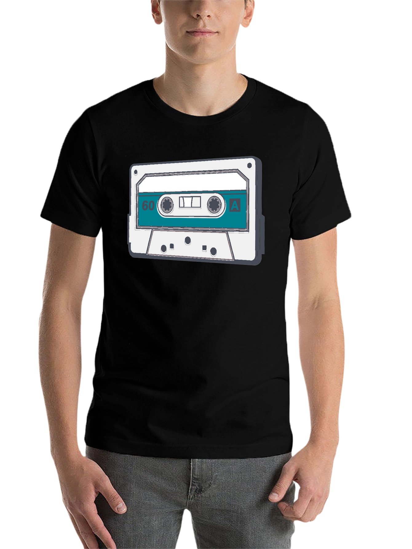 Black Retro Cassette Tape Graphic Tee - Vintage Music Lover Shirt view 7