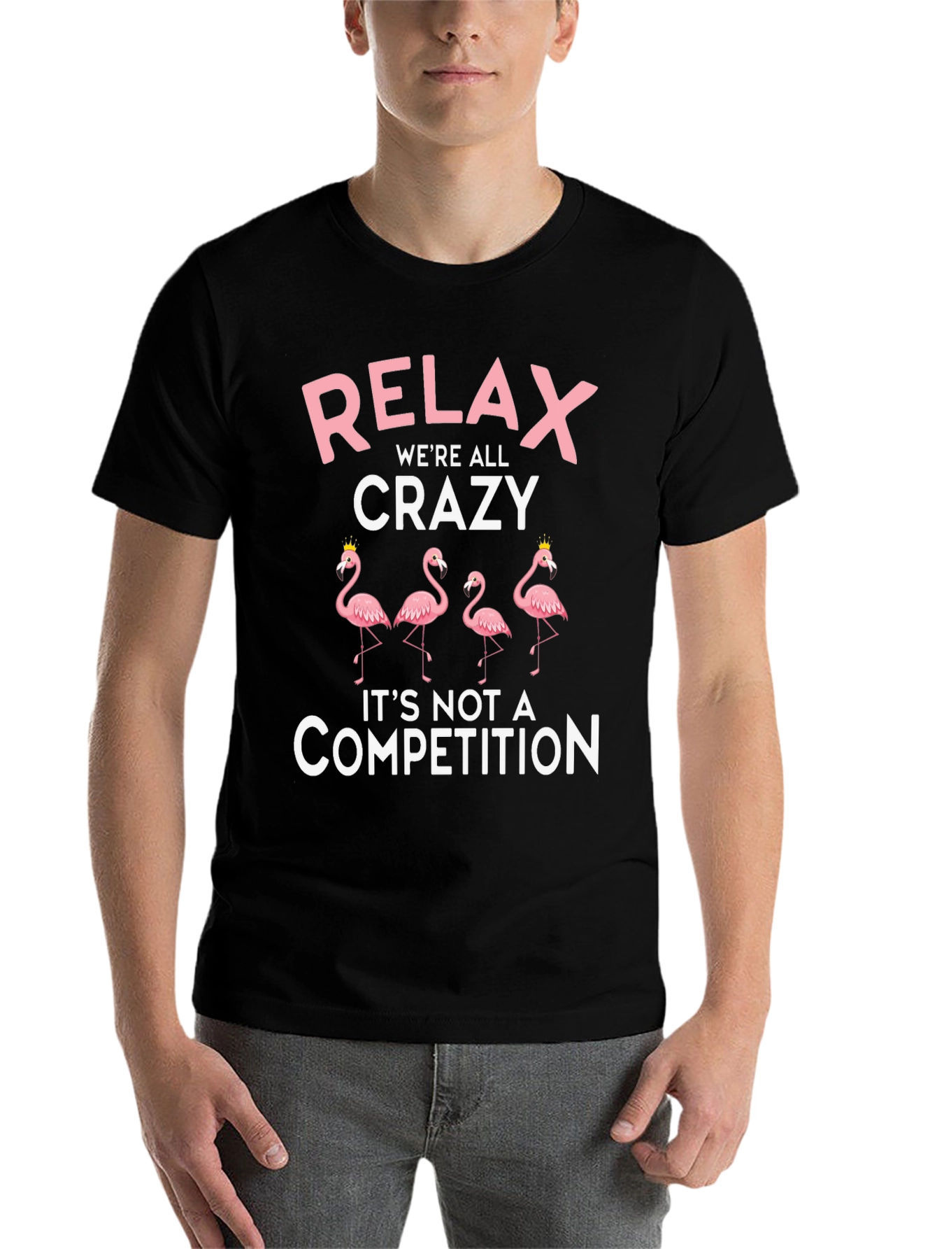 Black Relax We're All Crazy Flamingo Graphic Tee view 7