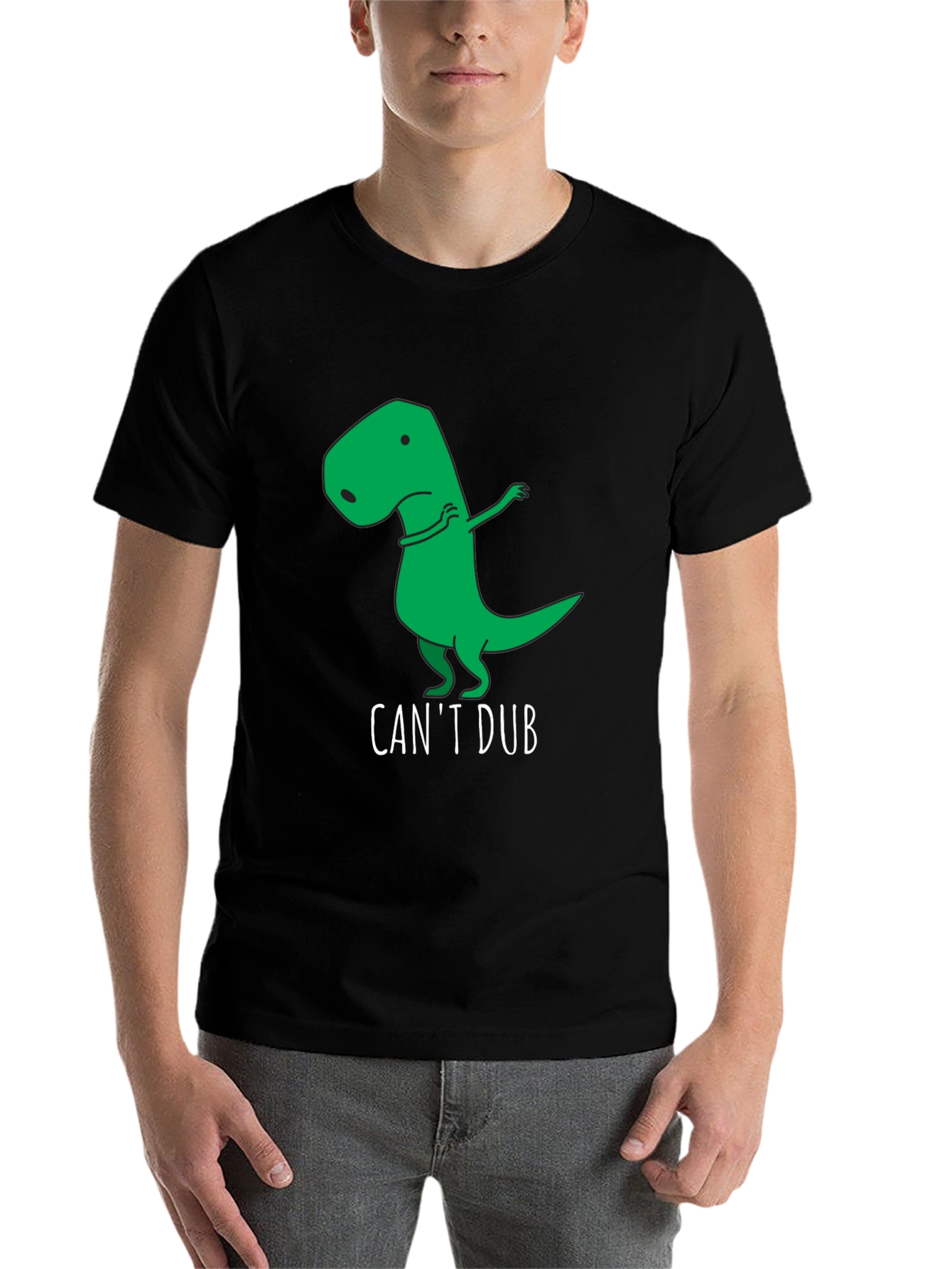 Black Funny "Can't Dub" Dinosaur T-Shirt view 7