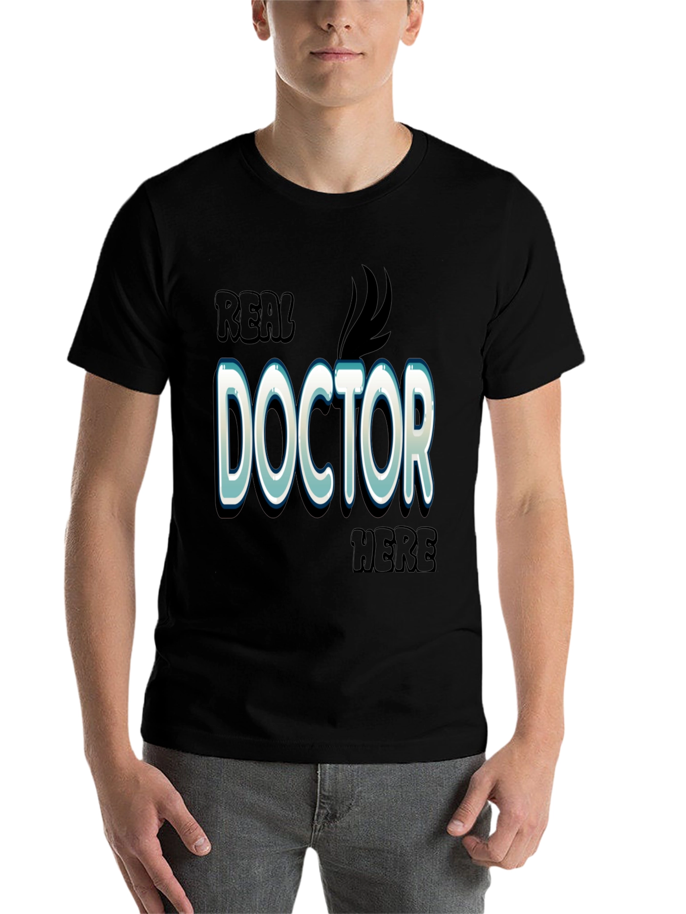 Black Real Doctor Here Black Cotton Graphic T-Shirt view 7