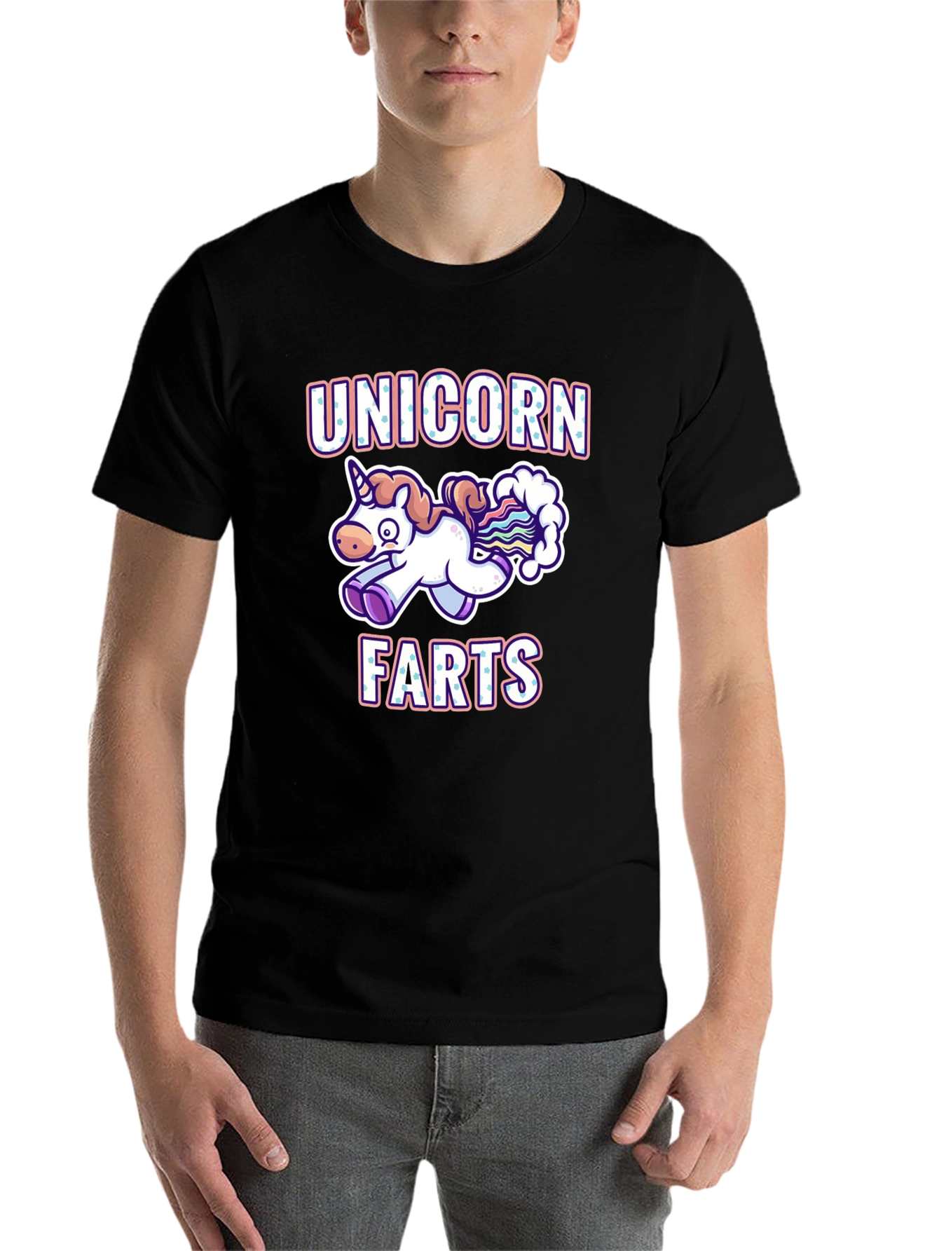 Black Unicorn Farts T-Shirt - Funny Cartoon Graphic Tee view 7