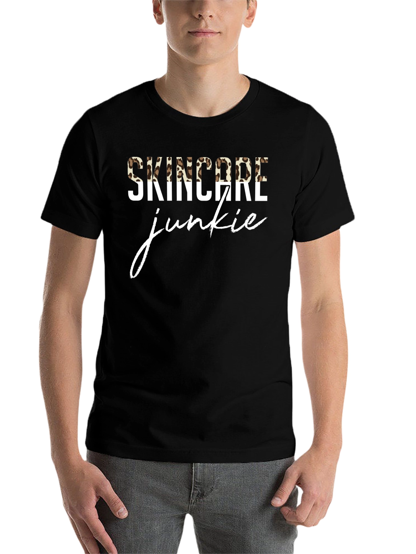 Black Skincare Junkie Graphic Tee - Trendy Leopard Print T-Shirt view 7