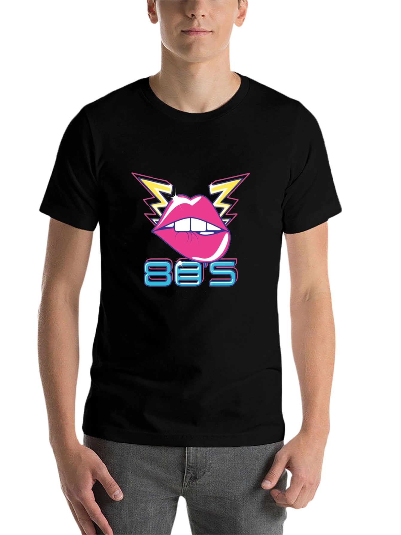 Black Retro 80's Lips Graphic T-Shirt view 7