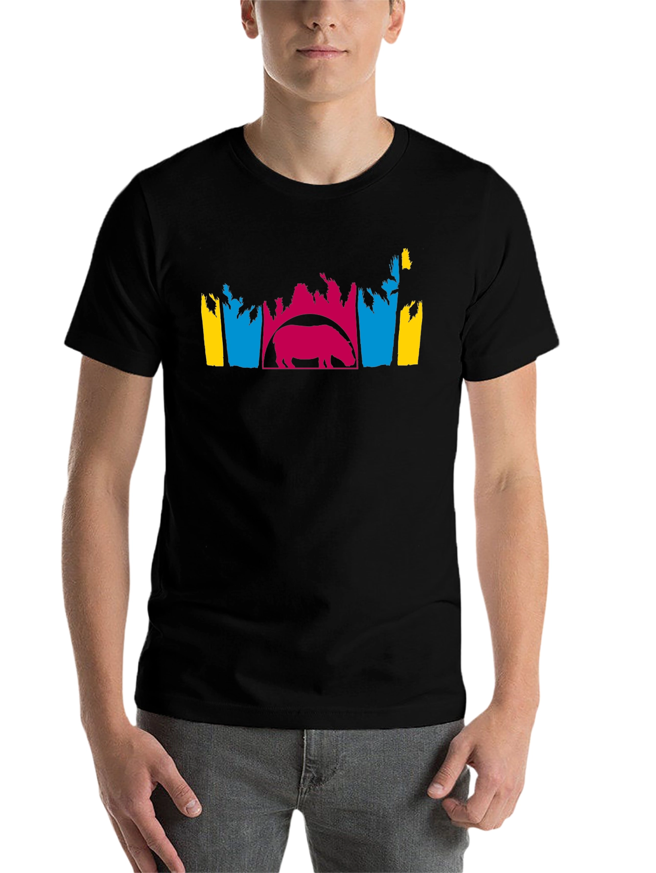 Black Hippo Silhouette Graphic Tee - Unique Design view 7