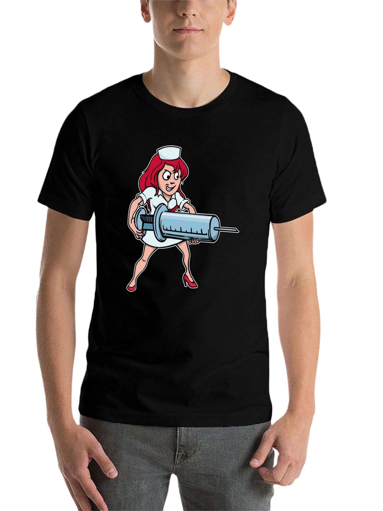 Black Cartoon Nurse Graphic T-Shirt view 7