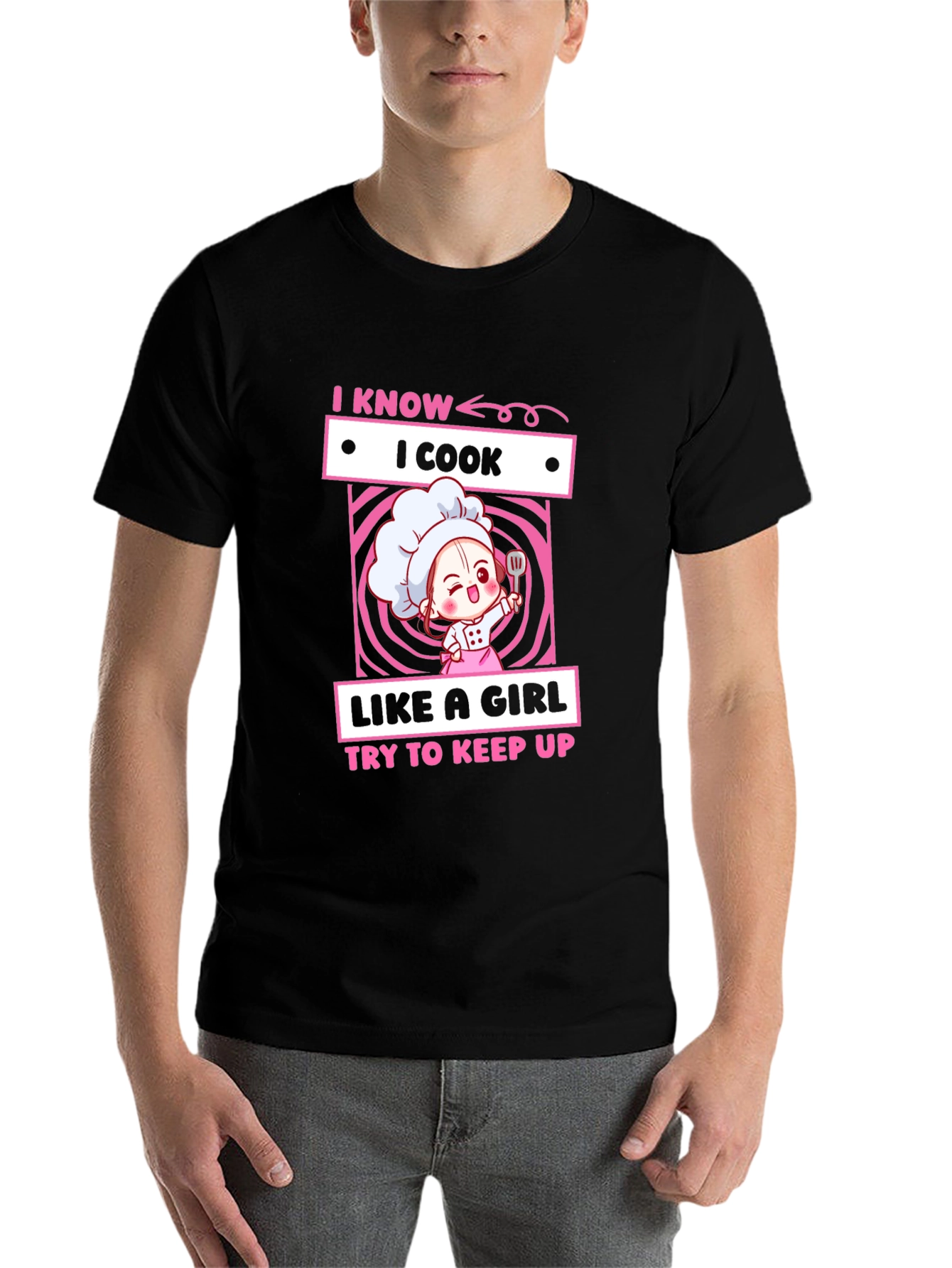 Black I Know I Cook Like a Girl Black T-Shirt view 7