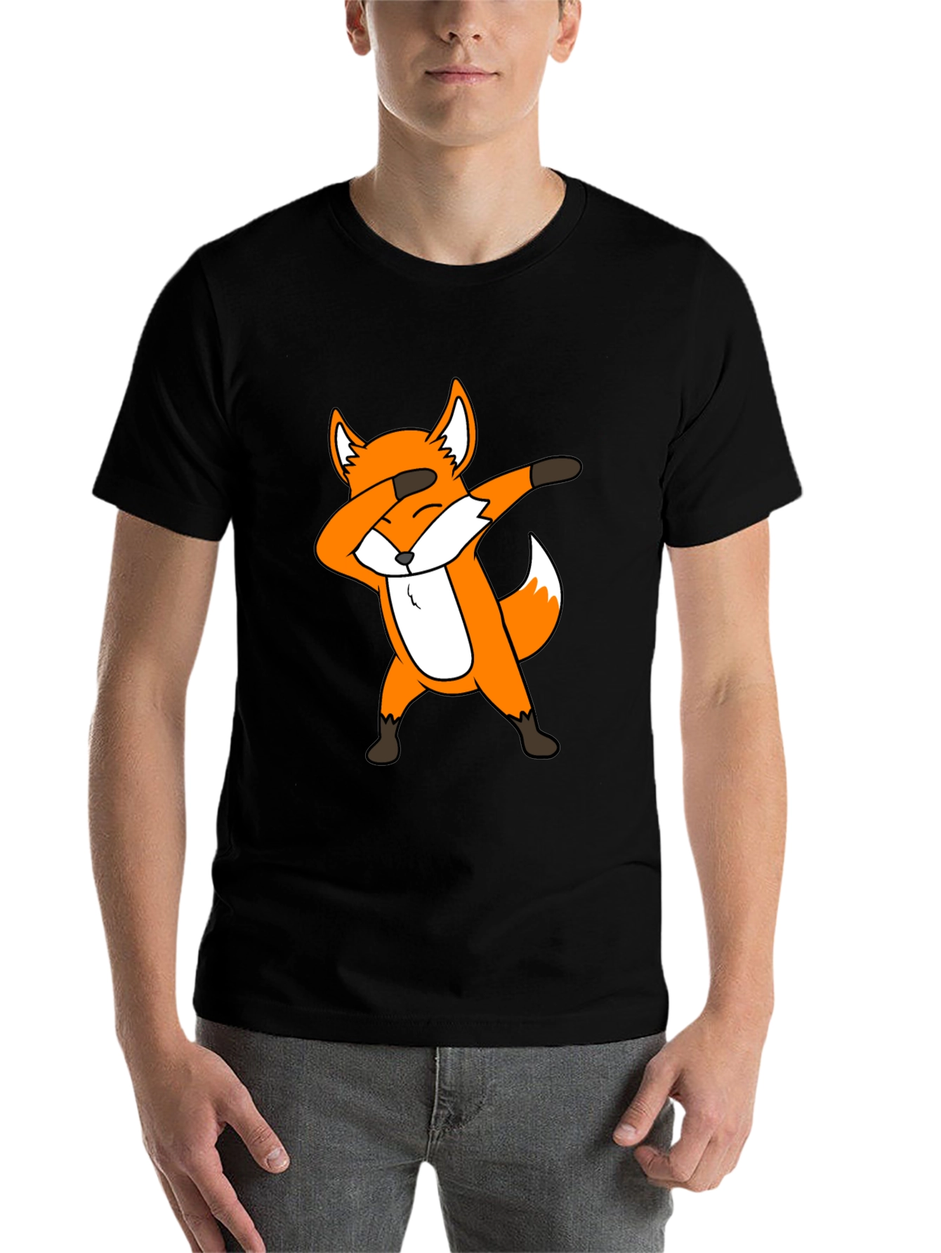 Black Dabbing Fox Graphic Tee - Black Cotton T-Shirt view 7